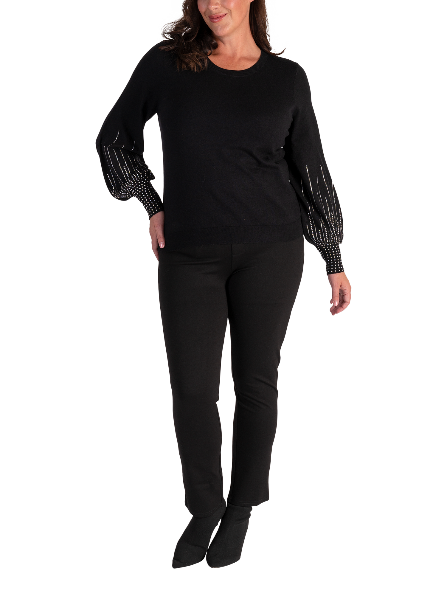 Product image 5 of 6, which shows chesca Embellished Puff Sleeve Jumper, Black, 12-14