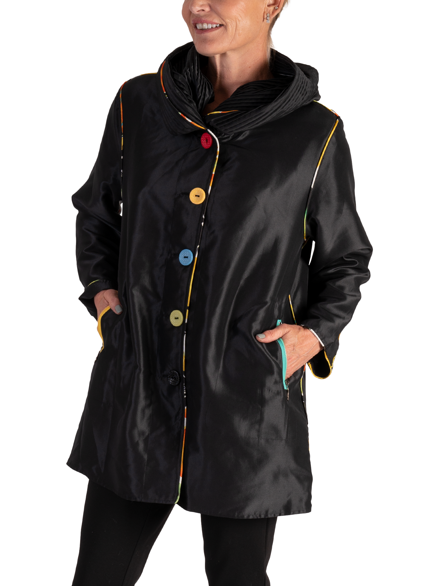 Product image 3 of 8, which shows chesca Reversible Water Repellent Coat, Black, 12-14