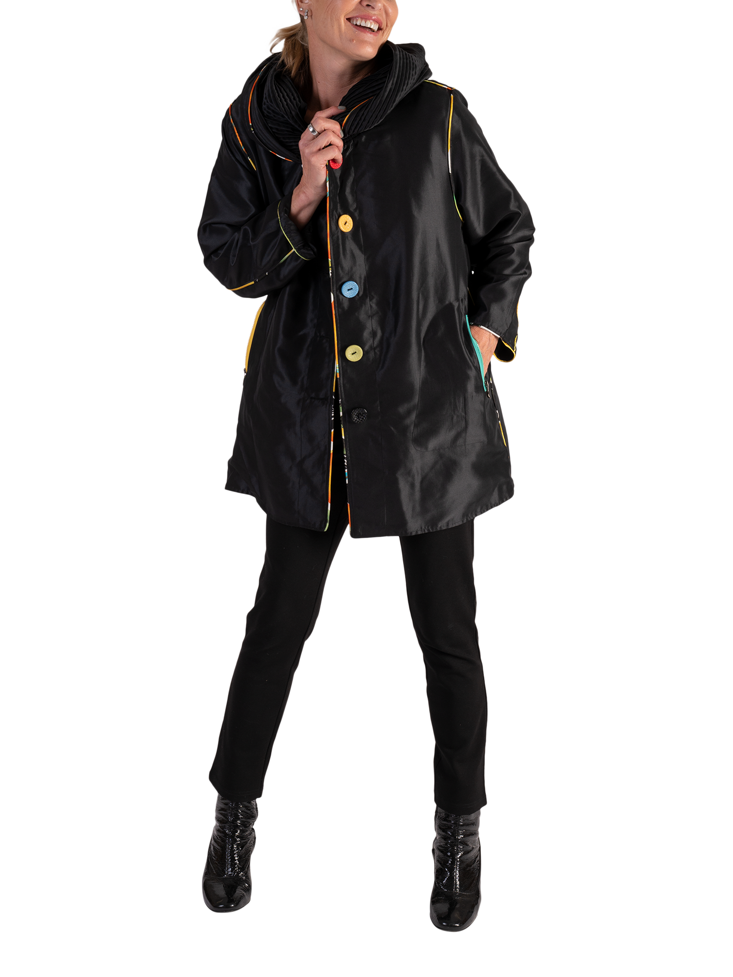 Product image 4 of 8, which shows chesca Reversible Water Repellent Coat, Black, 12-14