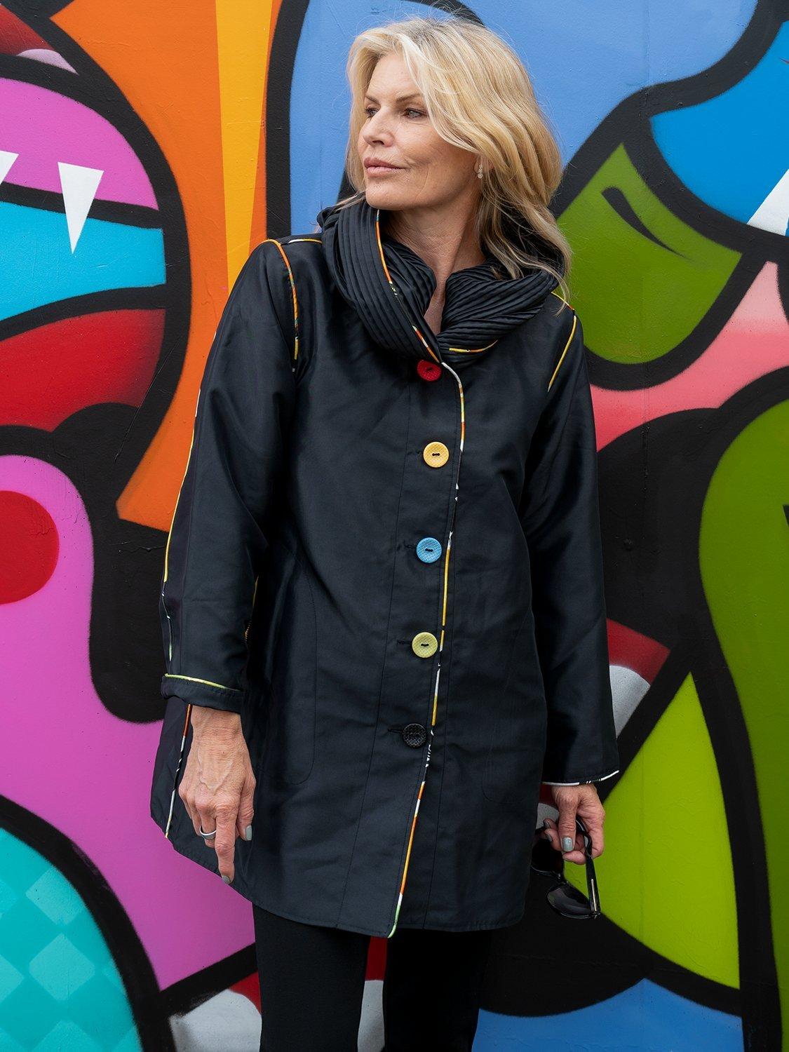 Product image 8 of 8, which shows chesca Reversible Water Repellent Coat, Black, 12-14