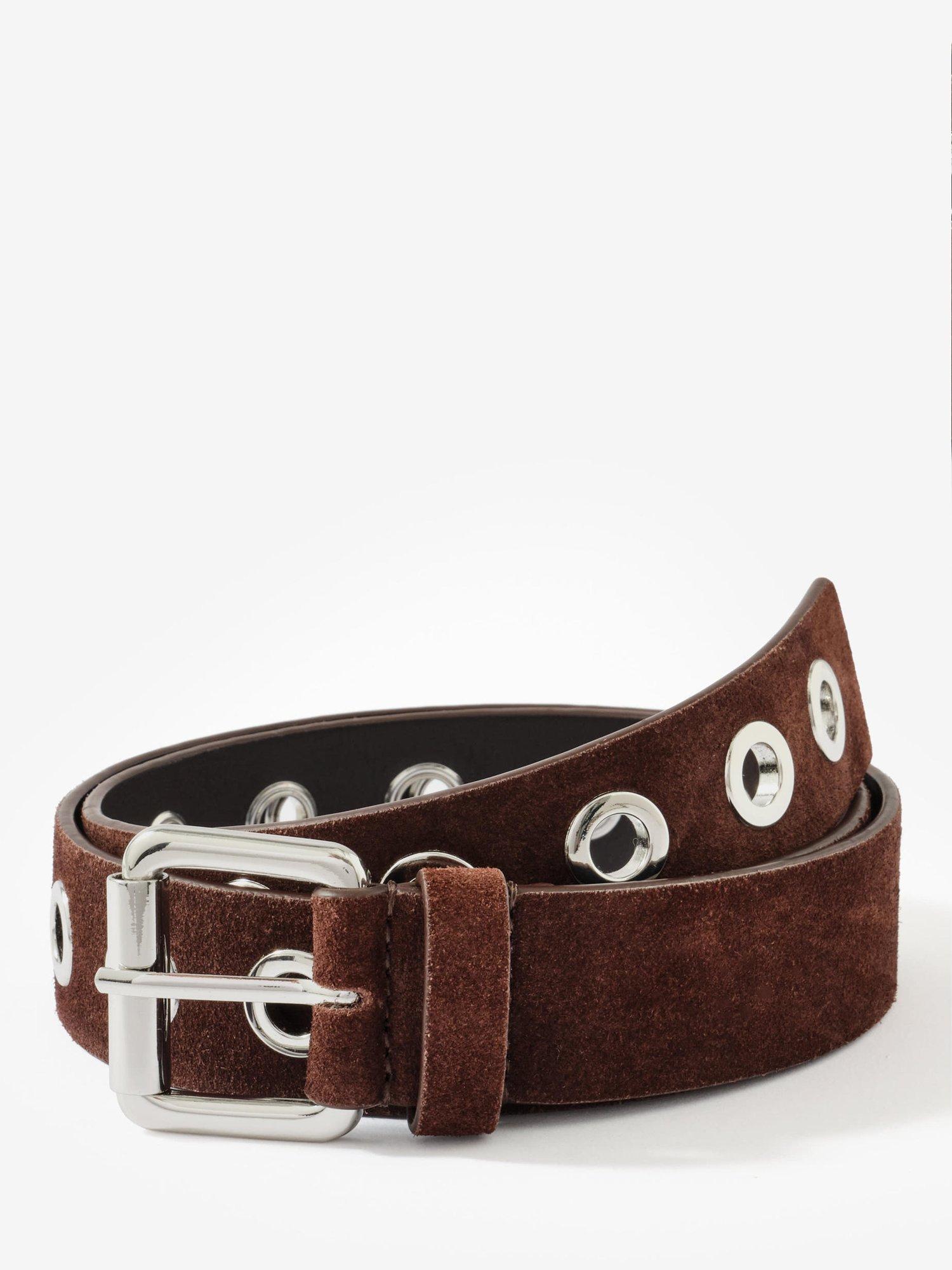 Product image 1 of 3, which shows Mint Velvet Eyelet Suede Belt, Brown/Multi, S-M