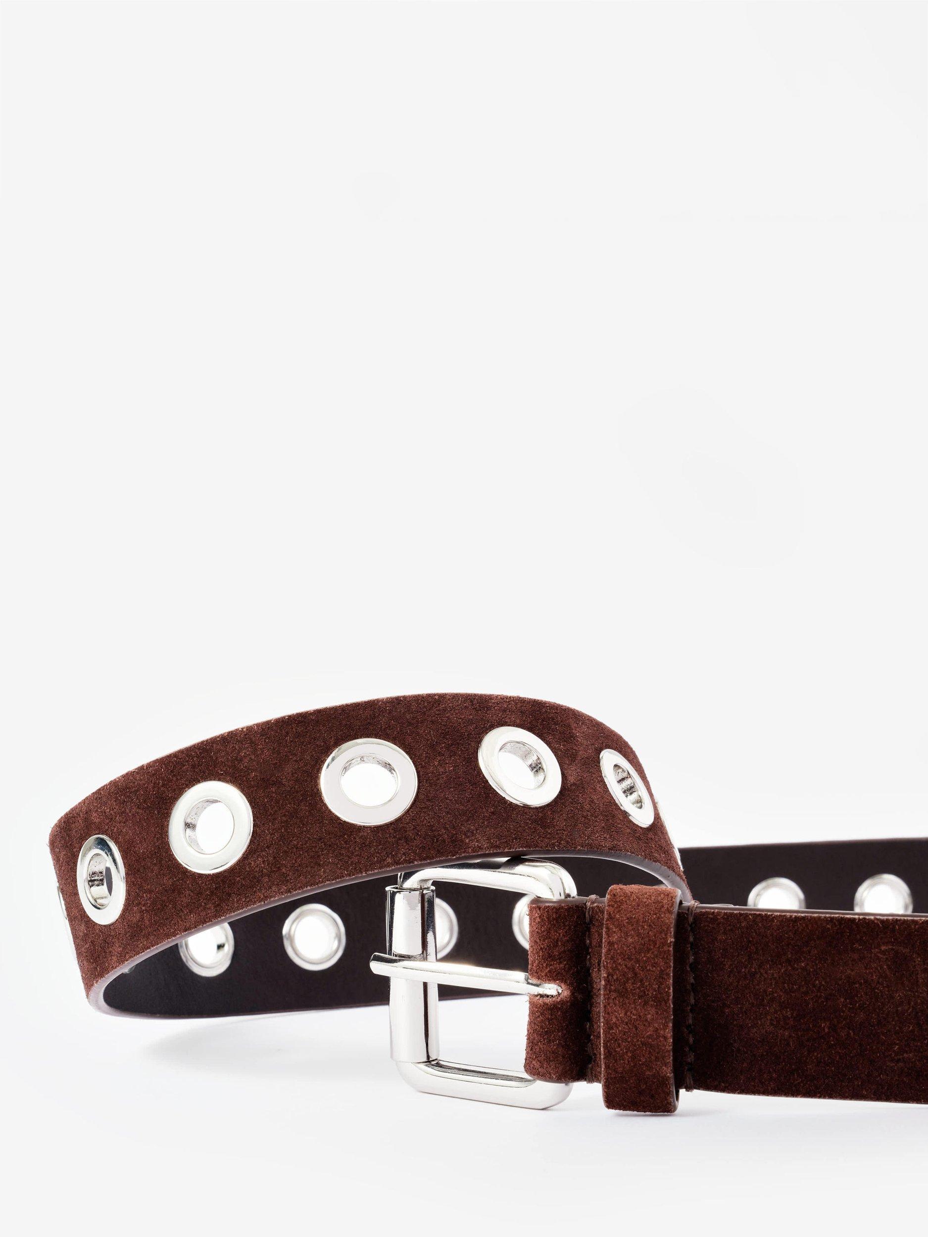 Product image 3 of 3, which shows Mint Velvet Eyelet Suede Belt, Brown/Multi, S-M