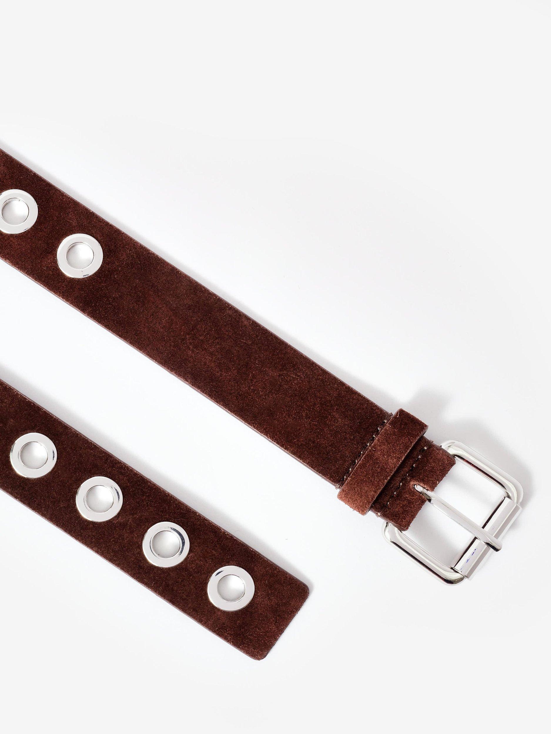Product image 2 of 3, which shows Mint Velvet Eyelet Suede Belt, Brown/Multi, S-M
