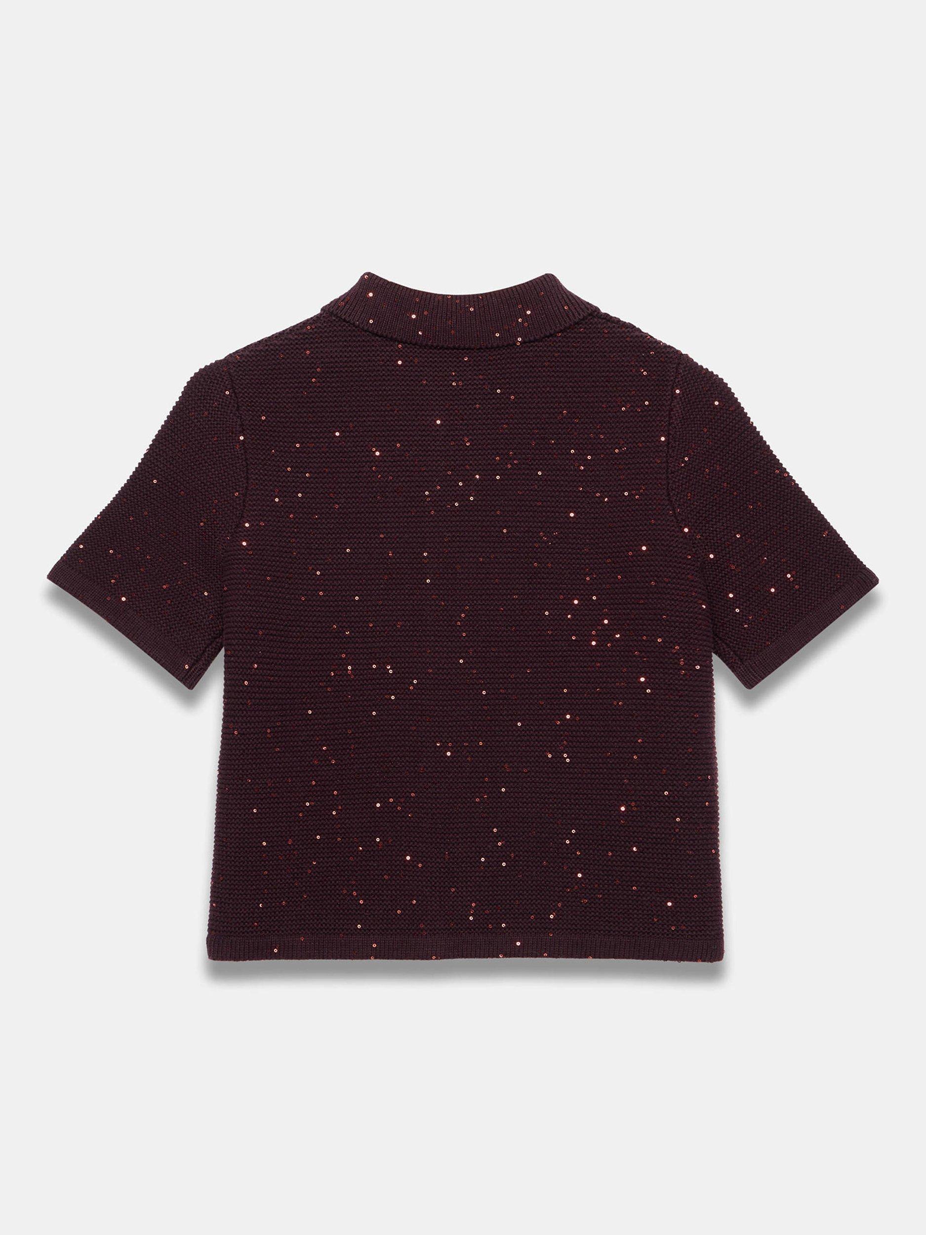 Product image 8 of 8, which shows Mint Velvet Cotton Blend Embellished Cardigan, Burgundy Red, S