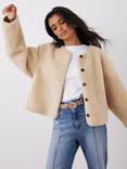 Mint Velvet Collarless Borg Jacket, Natural
