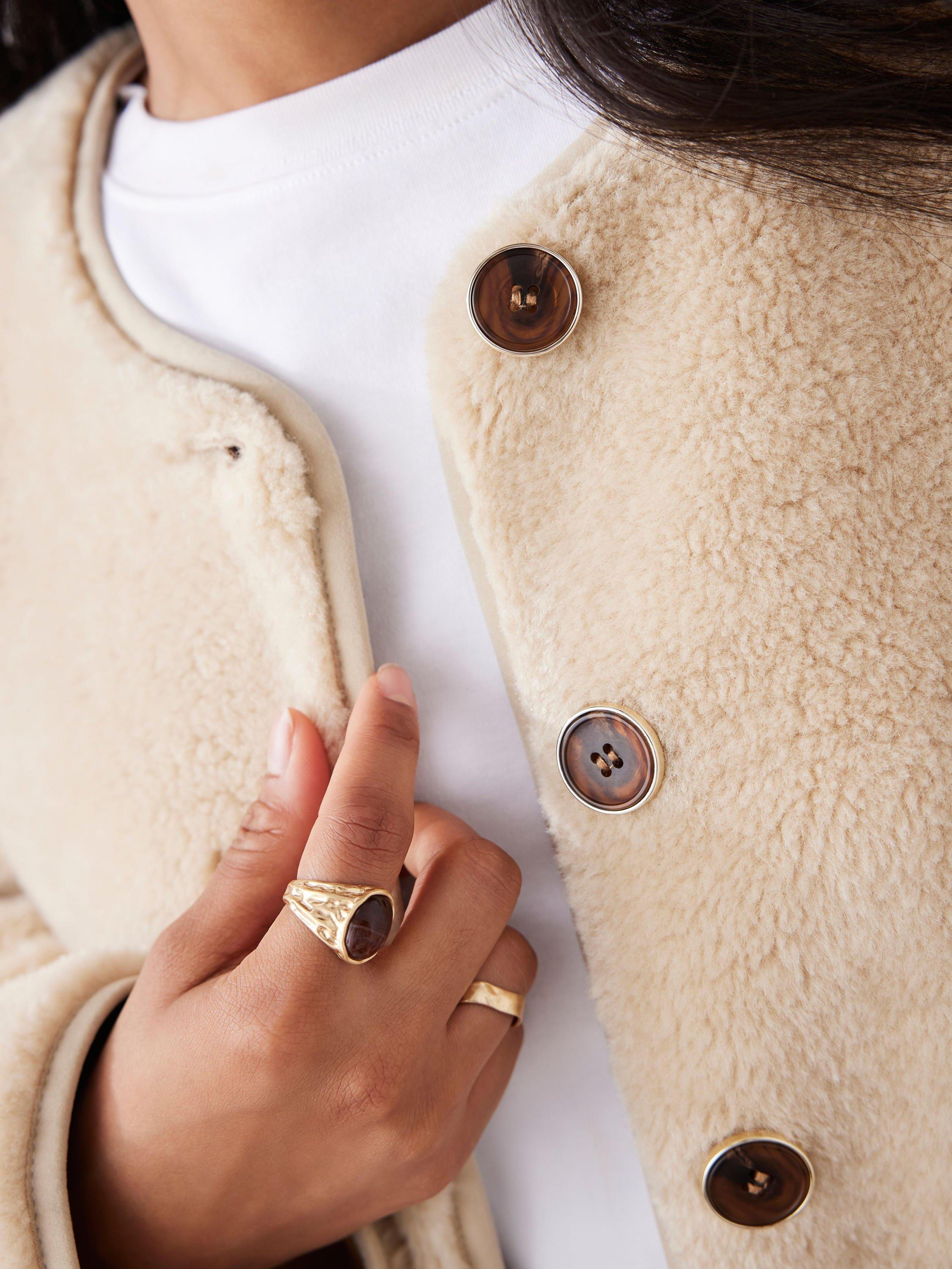 Product image 5 of 8, which shows Mint Velvet Collarless Borg Jacket, Natural, M