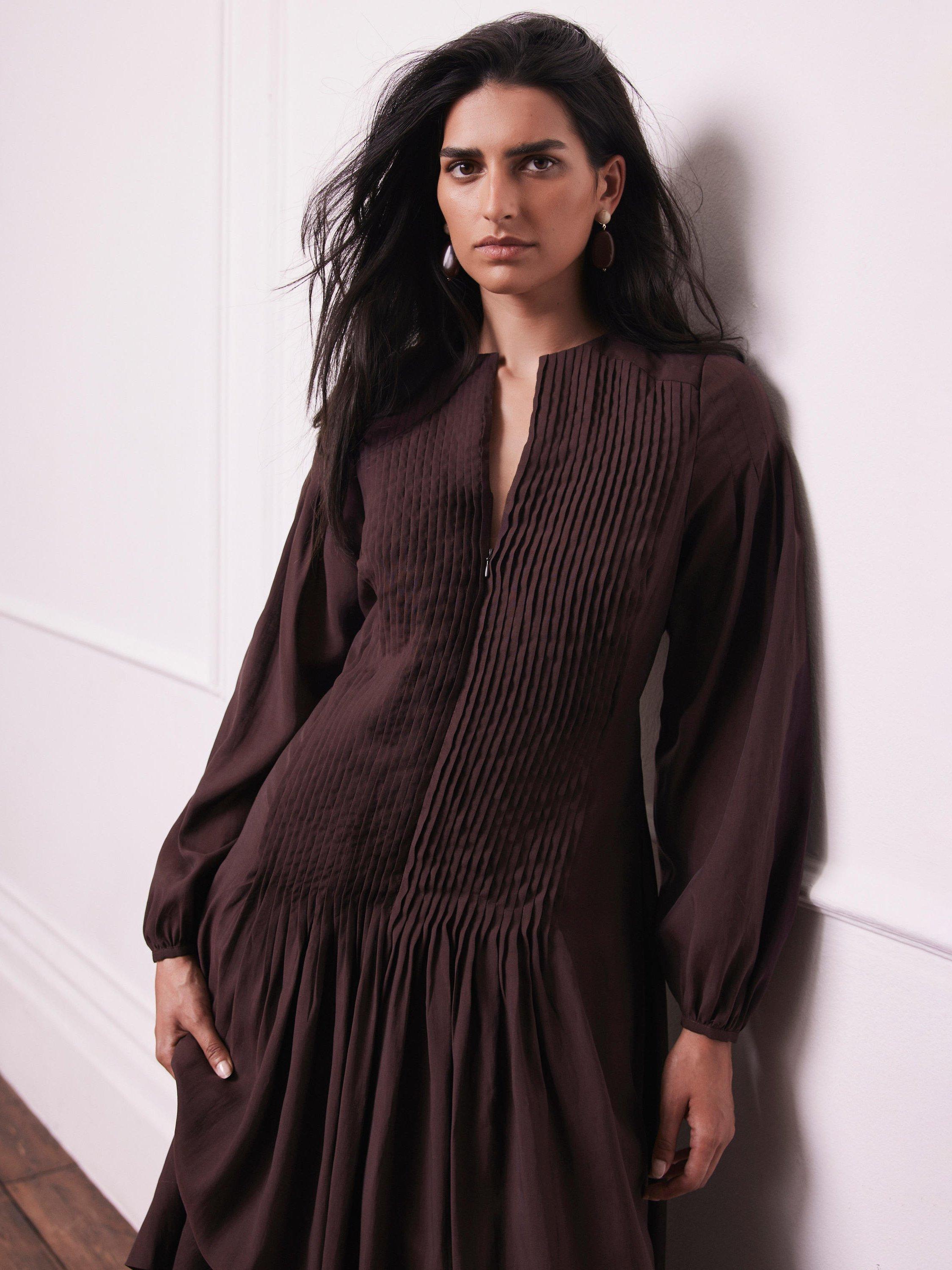 Product image 4 of 6, which shows Mint Velvet Stitch Panel Maxi Dress, Red Burgundy, 6