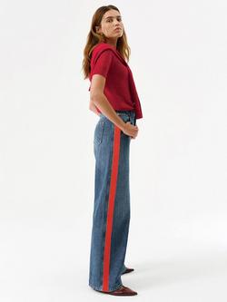 Mint Velvet Cotton Stripe Wide Leg Jeans, Blue/Red