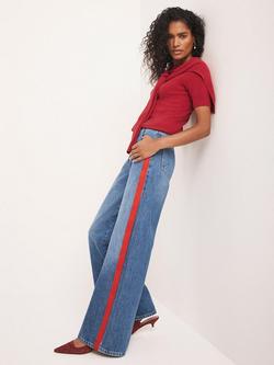 Mint Velvet Cotton Stripe Wide Leg Jeans - view 2, Blue/Red