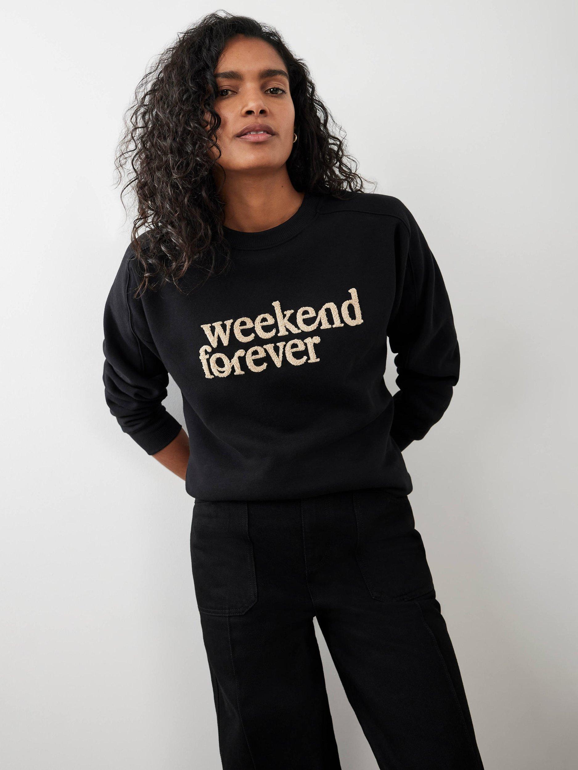 Product image 1 of 8, which shows Mint Velvet Forever Weekend Slogan Sweatshirt, Black/Multi, XL