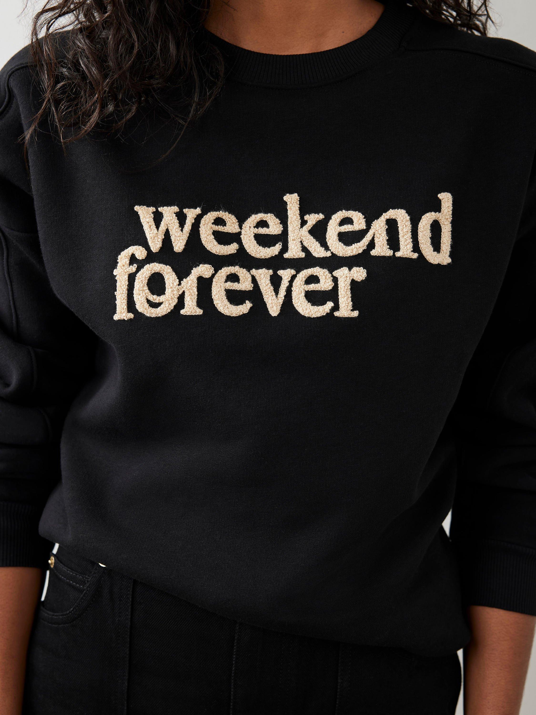 Product image 4 of 8, which shows Mint Velvet Forever Weekend Slogan Sweatshirt, Black/Multi, XL