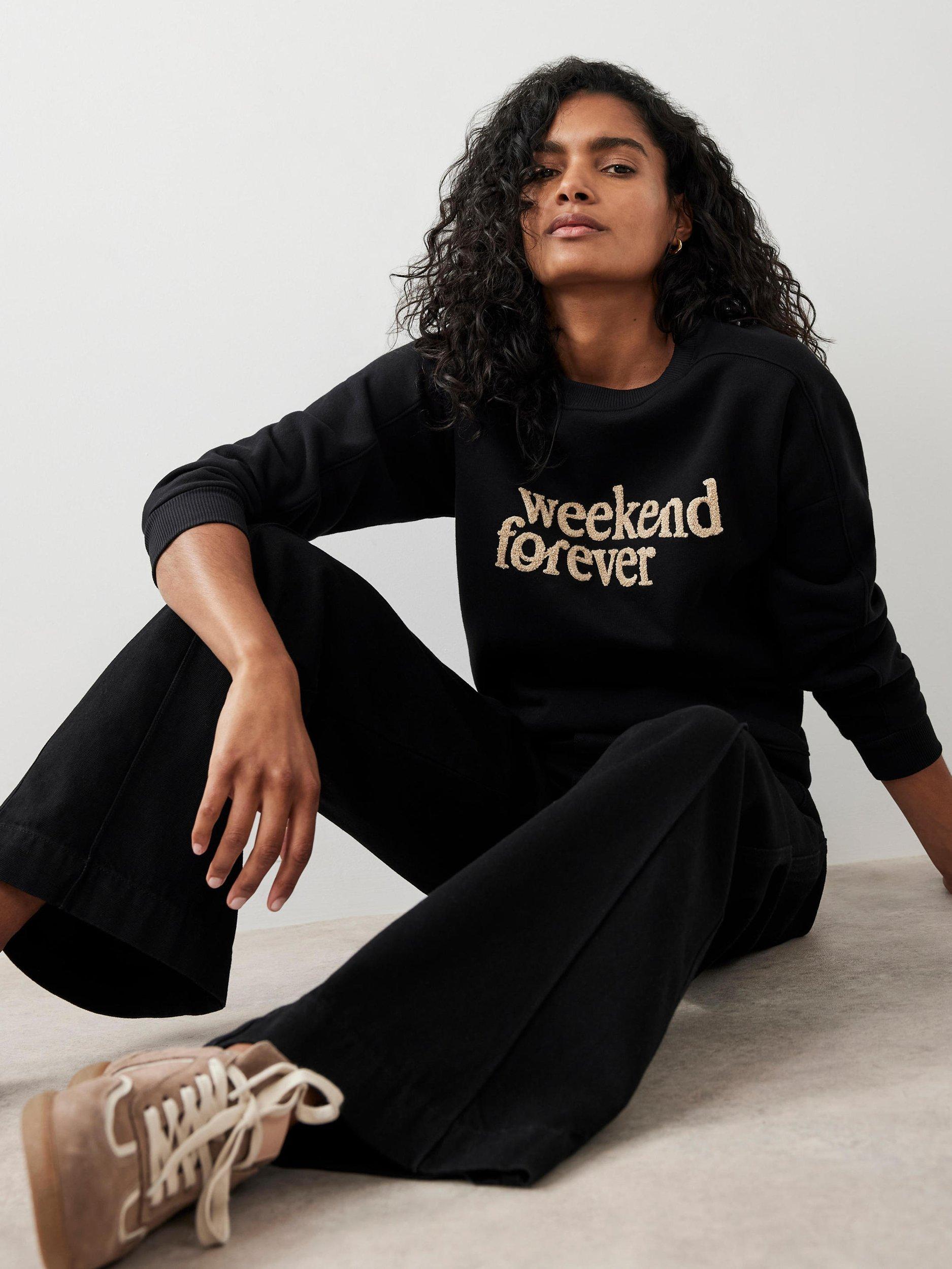 Product image 5 of 8, which shows Mint Velvet Forever Weekend Slogan Sweatshirt, Black/Multi, XL