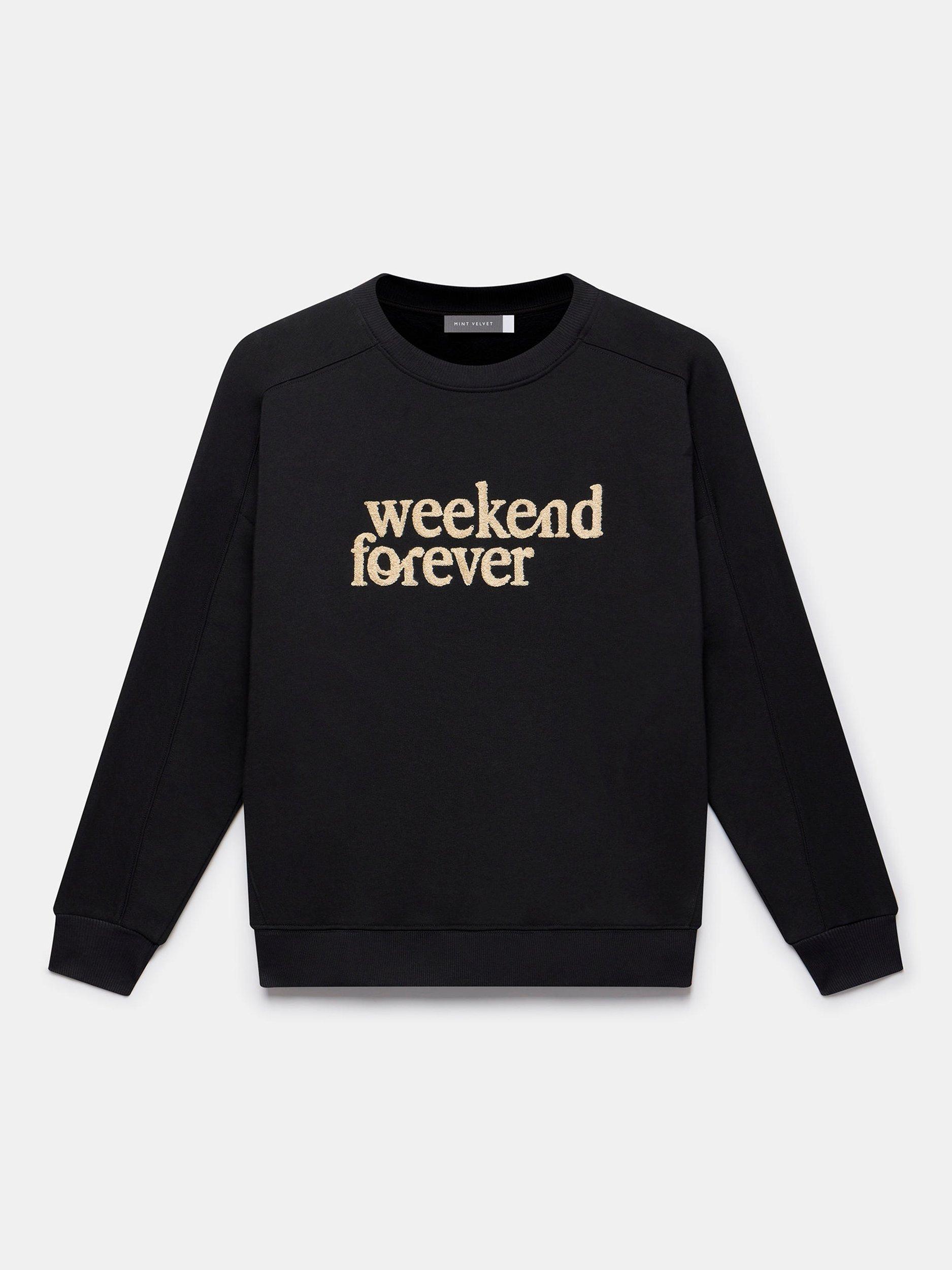 Product image 7 of 8, which shows Mint Velvet Forever Weekend Slogan Sweatshirt, Black/Multi, XL