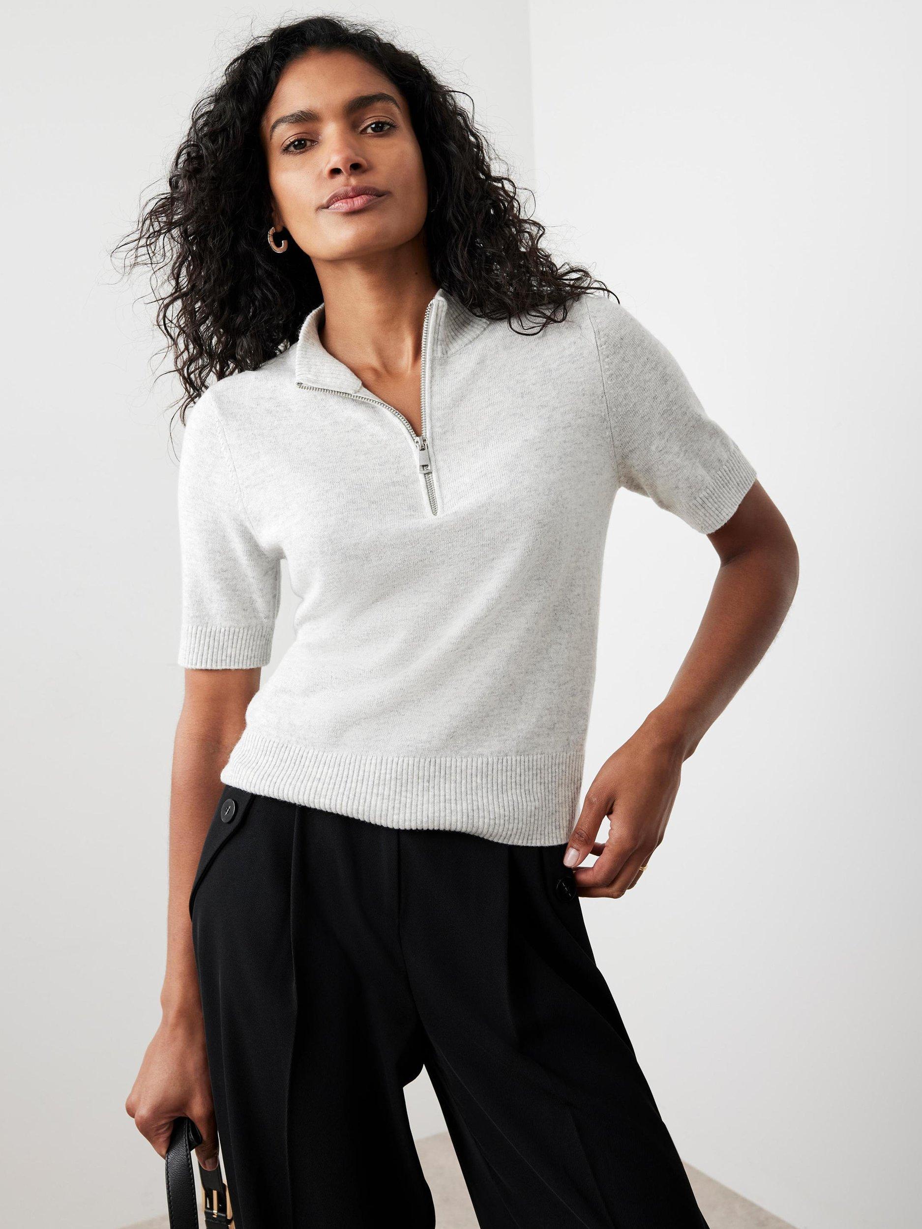 Product image 1 of 7, which shows Mint Velvet Short Sleeve Knit Top, Grey, XS