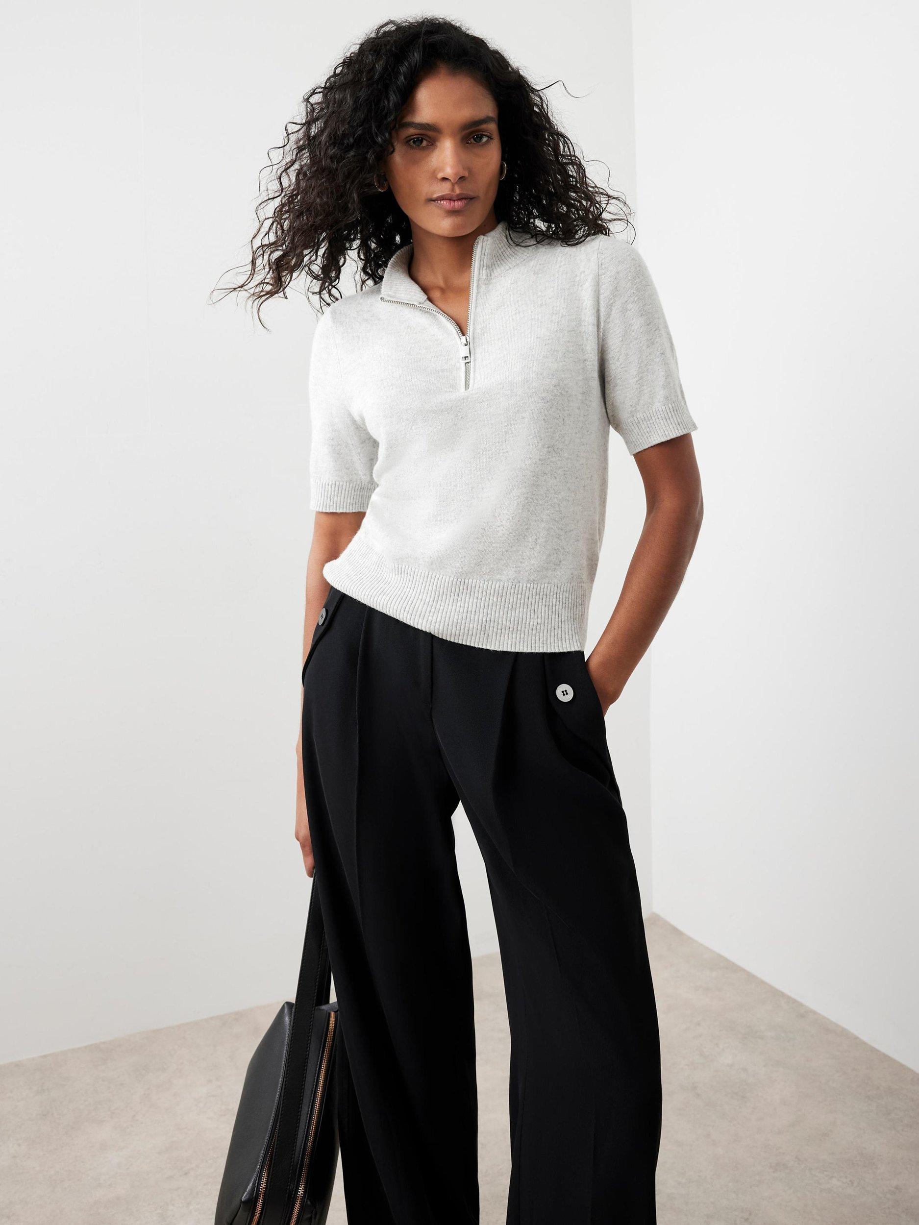 Product image 2 of 7, which shows Mint Velvet Short Sleeve Knit Top, Grey, XS