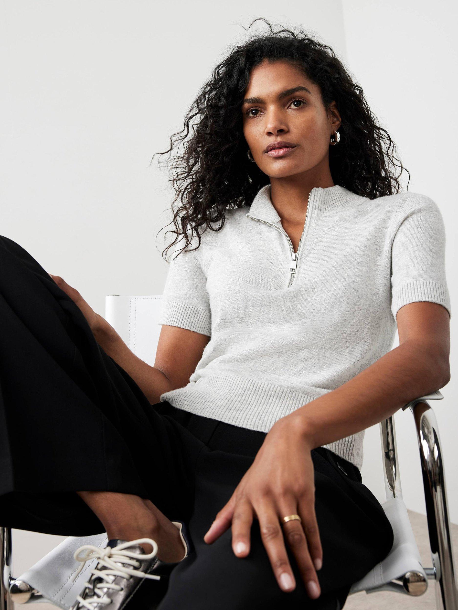 Product image 4 of 7, which shows Mint Velvet Short Sleeve Knit Top, Grey, XS