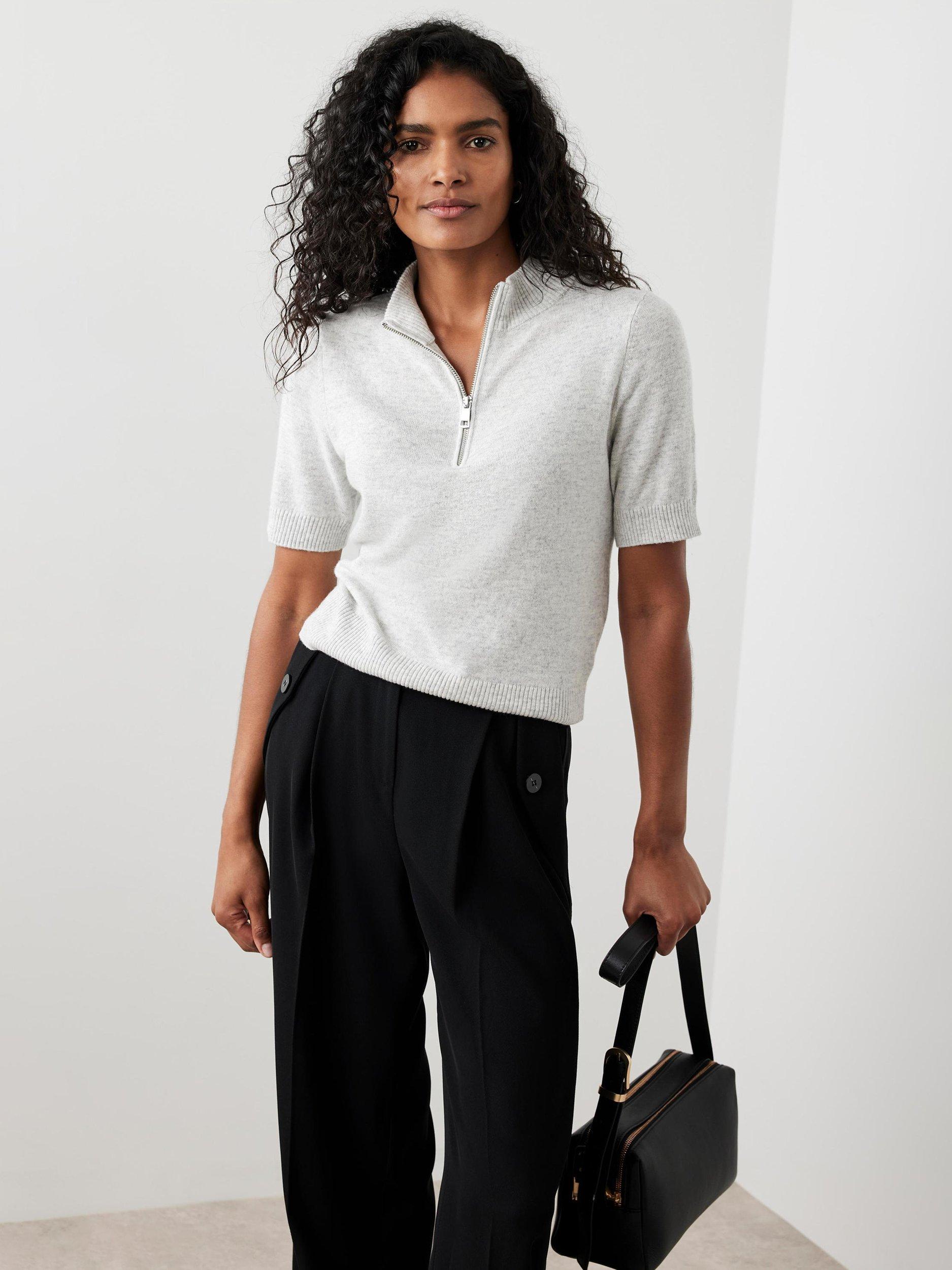 Product image 5 of 7, which shows Mint Velvet Short Sleeve Knit Top, Grey, XS