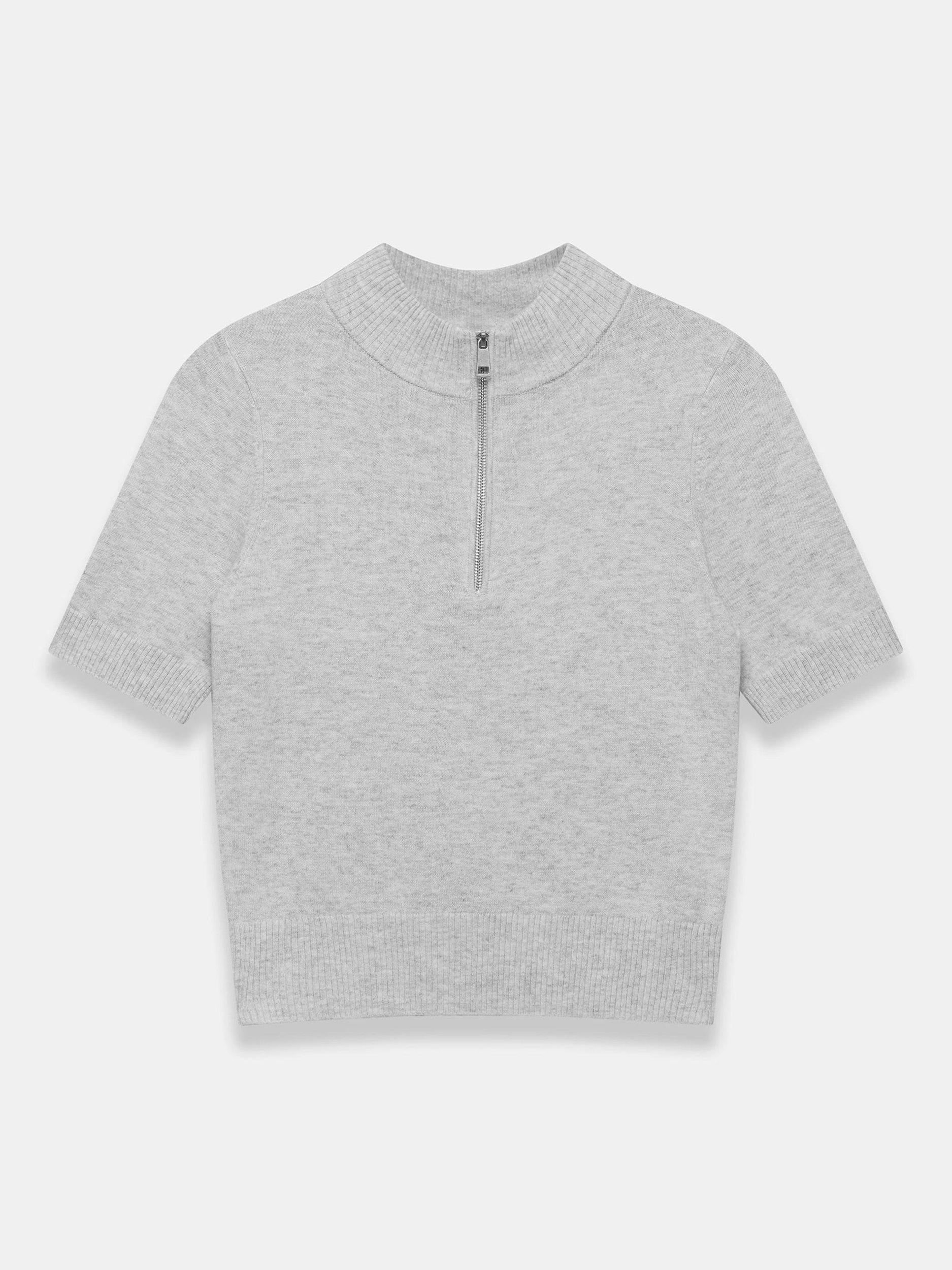 Product image 7 of 7, which shows Mint Velvet Short Sleeve Knit Top, Grey, XS