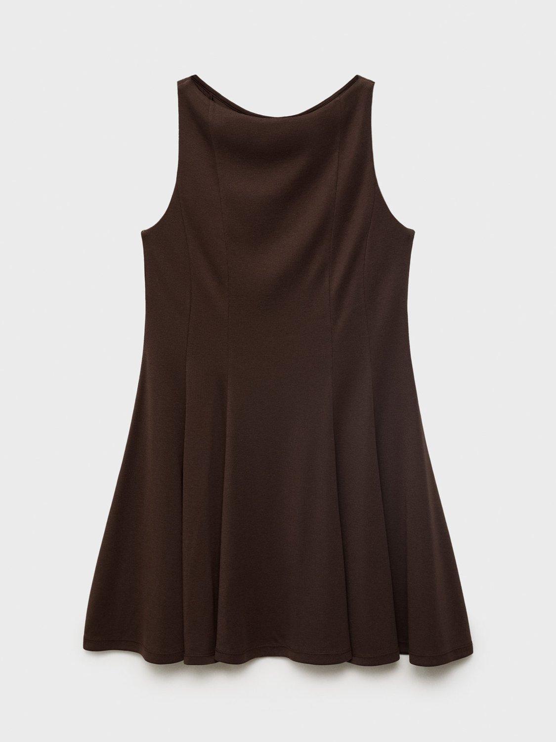 Product image 3 of 8, which shows Mango Sicily Pleated Mini Dress, Dark Brown, 6
