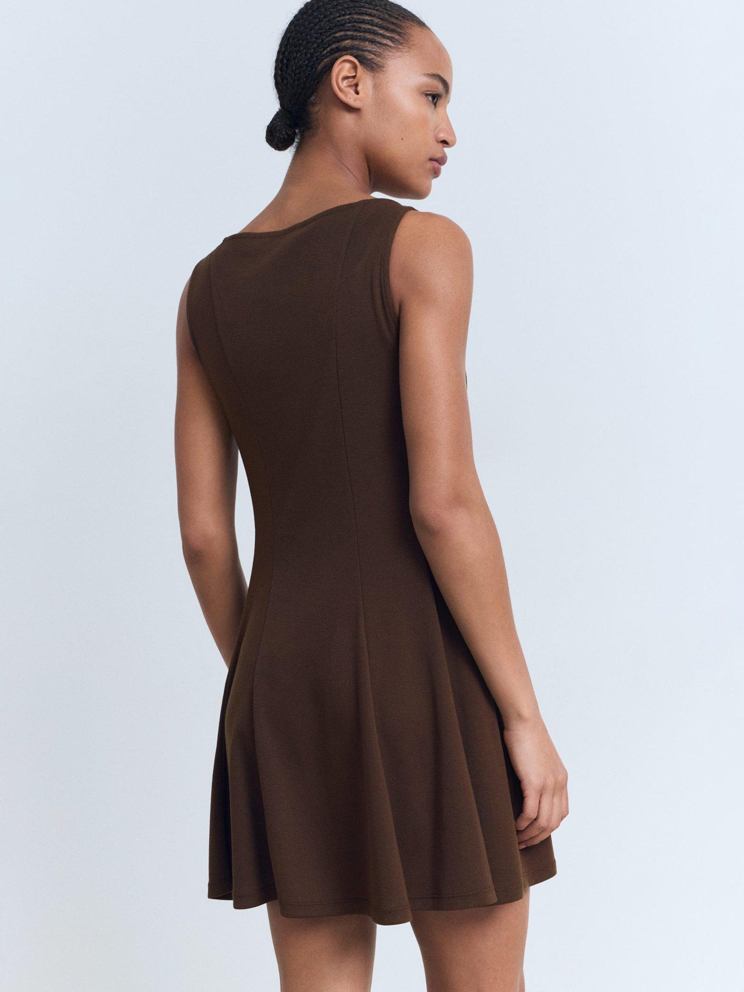 Product image 4 of 8, which shows Mango Sicily Pleated Mini Dress, Dark Brown, 6