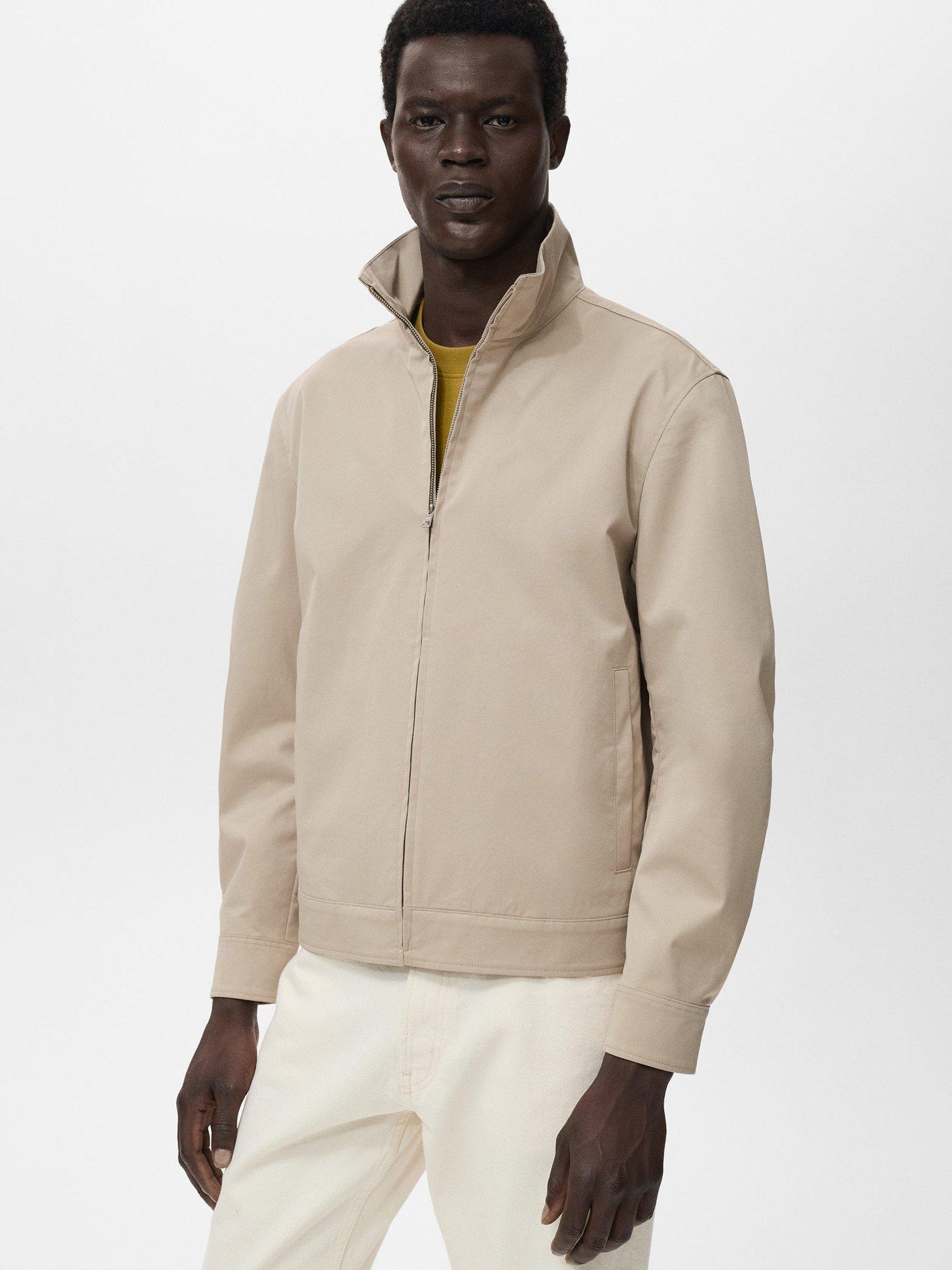 Product image 1 of 9, which shows Mango Murano Zip Front Cotton Blend Jacket, Pastel Brown, S