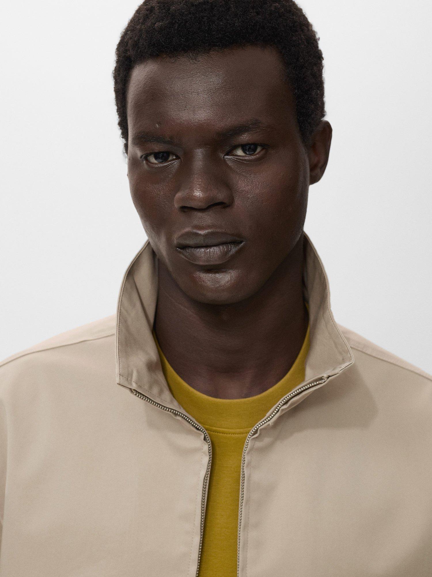 Product image 6 of 9, which shows Mango Murano Zip Front Cotton Blend Jacket, Pastel Brown, S