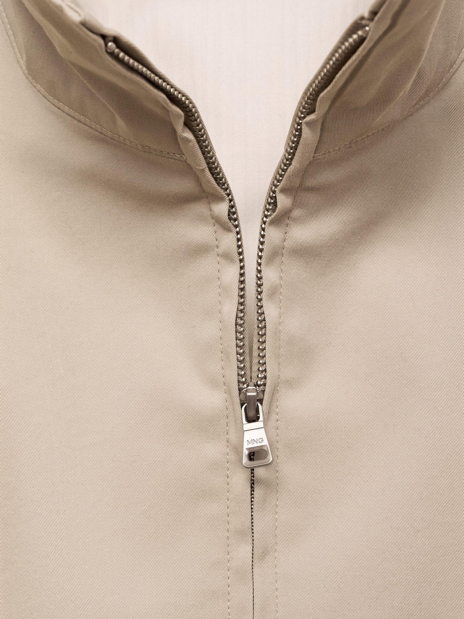Product image 8 of 9, which shows Mango Murano Zip Front Cotton Blend Jacket, Pastel Brown, S