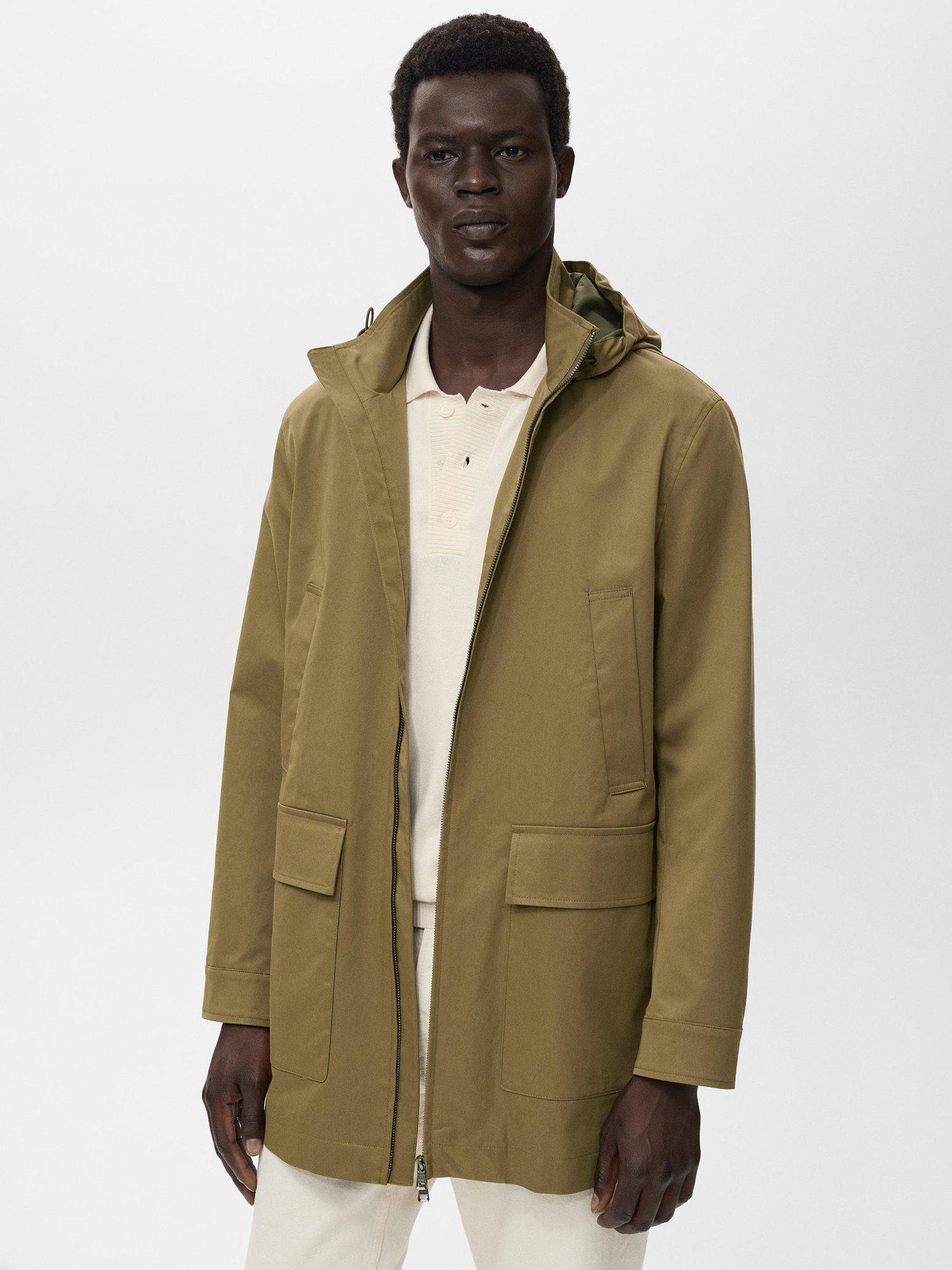 Mango Parko Water-Repellent Parka Jacket, Beige/Khaki