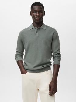 Mango Tens Long Sleeve Polo Shirt, Medium Green