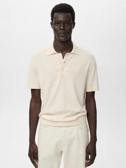 Mango Tio Cotton Blend Regular Fit Short Sleeve Polo Shirt, Natural White