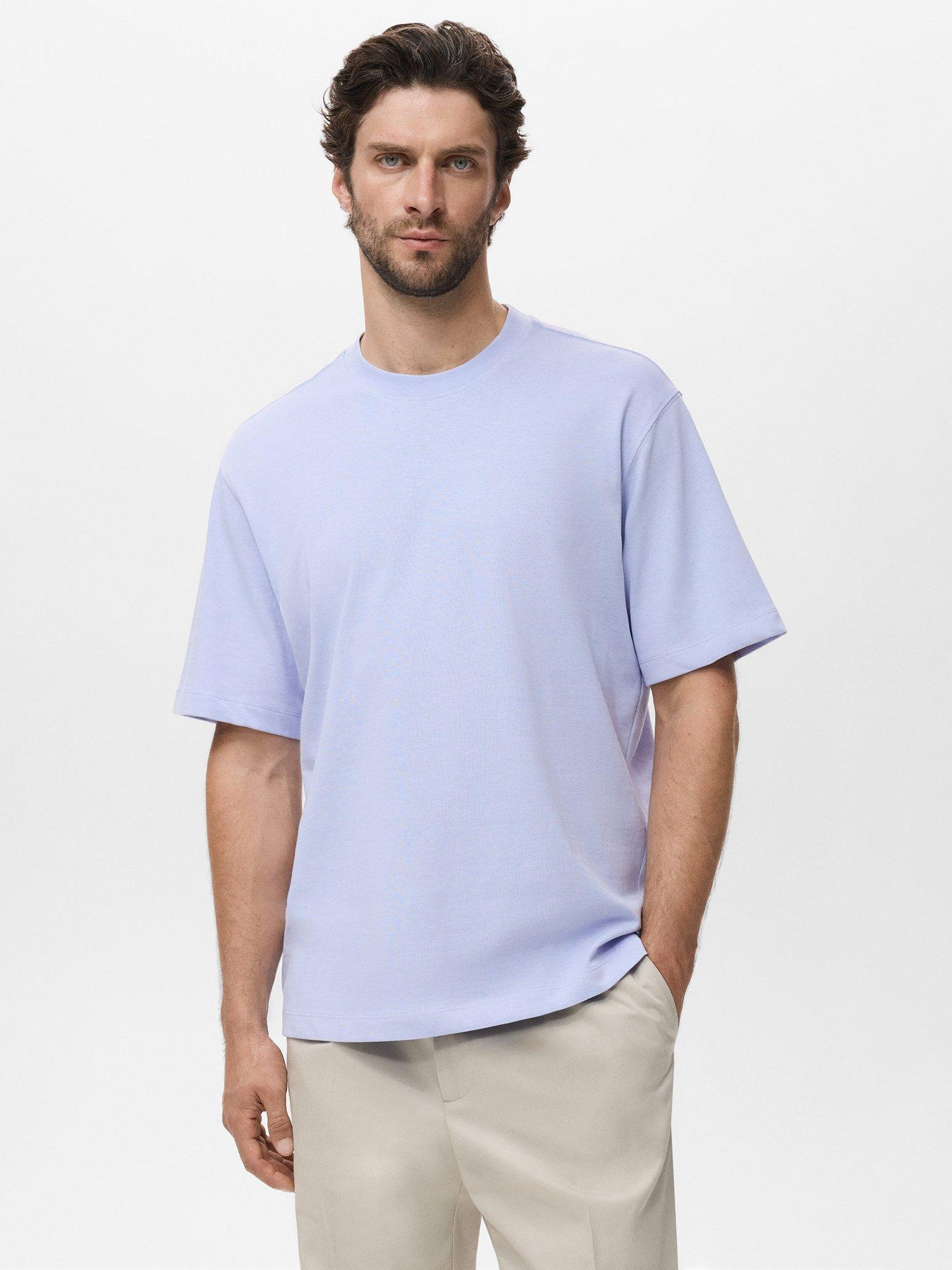 Product image 1 of 9, which shows Mango Anouk Cotton Regular Fit Short Sleeve T-Shirt, Pastel Blue, S