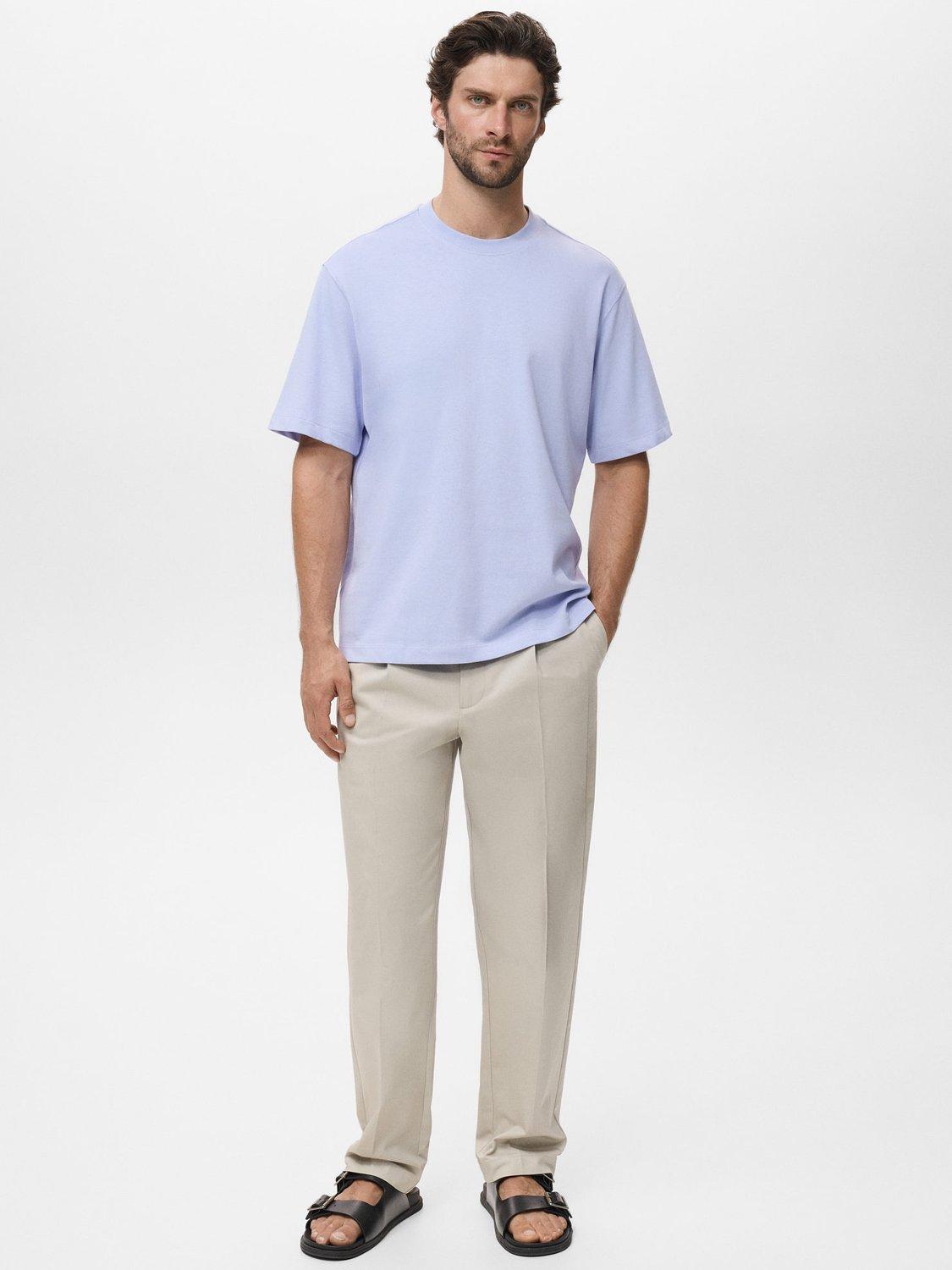 Product image 2 of 9, which shows Mango Anouk Cotton Regular Fit Short Sleeve T-Shirt, Pastel Blue, S