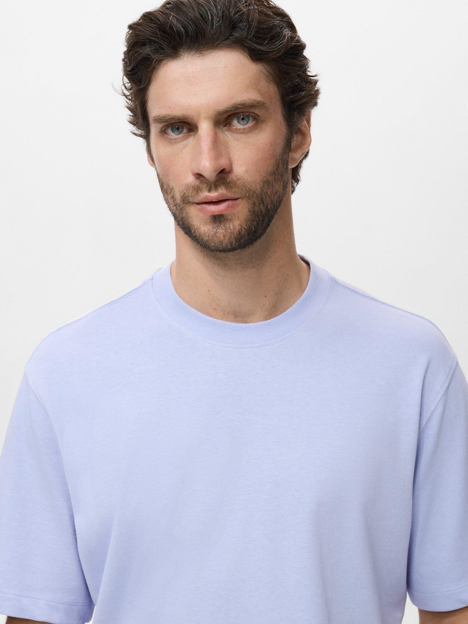 Product image 6 of 9, which shows Mango Anouk Cotton Regular Fit Short Sleeve T-Shirt, Pastel Blue, S