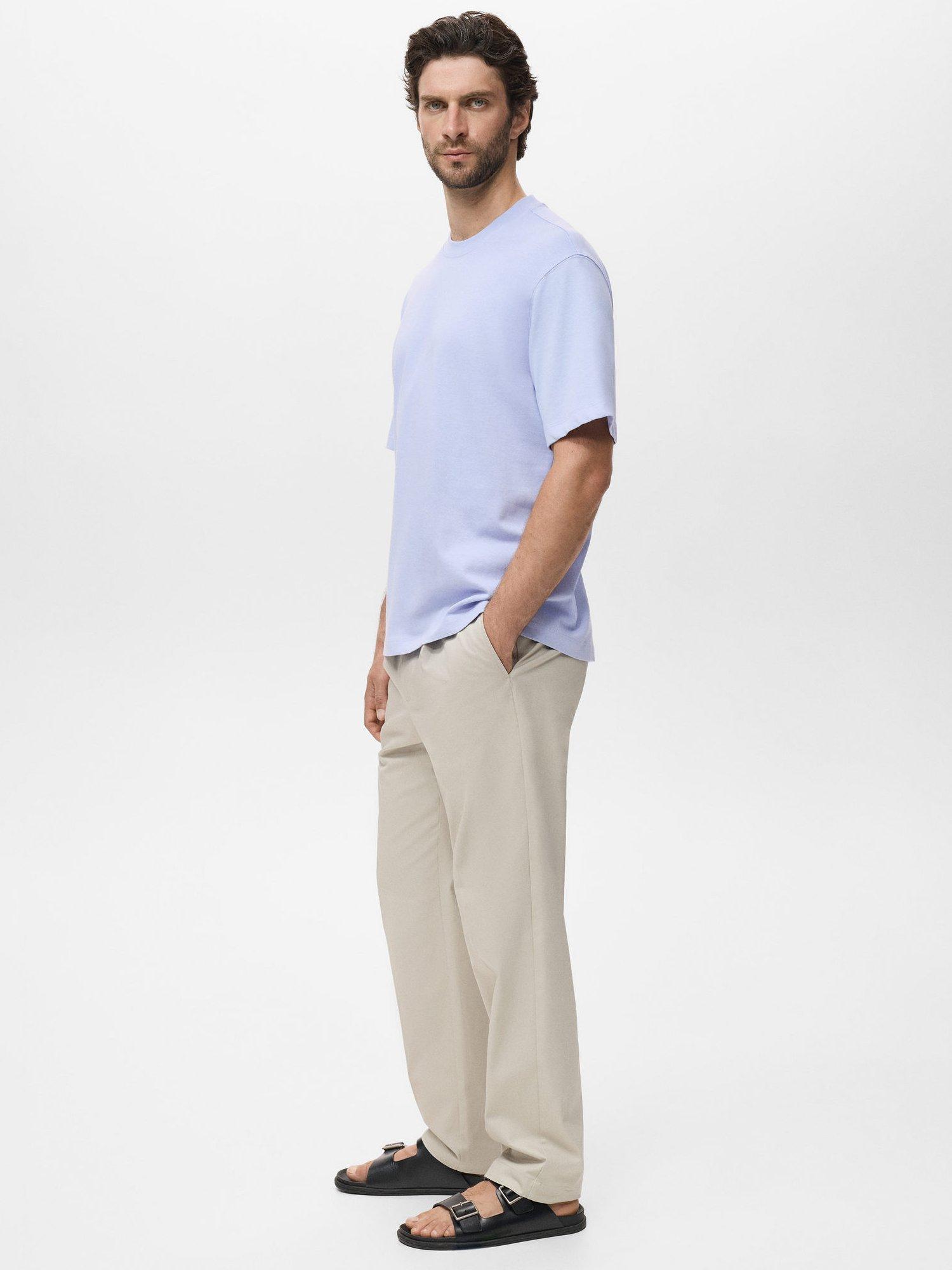 Product image 7 of 9, which shows Mango Anouk Cotton Regular Fit Short Sleeve T-Shirt, Pastel Blue, S