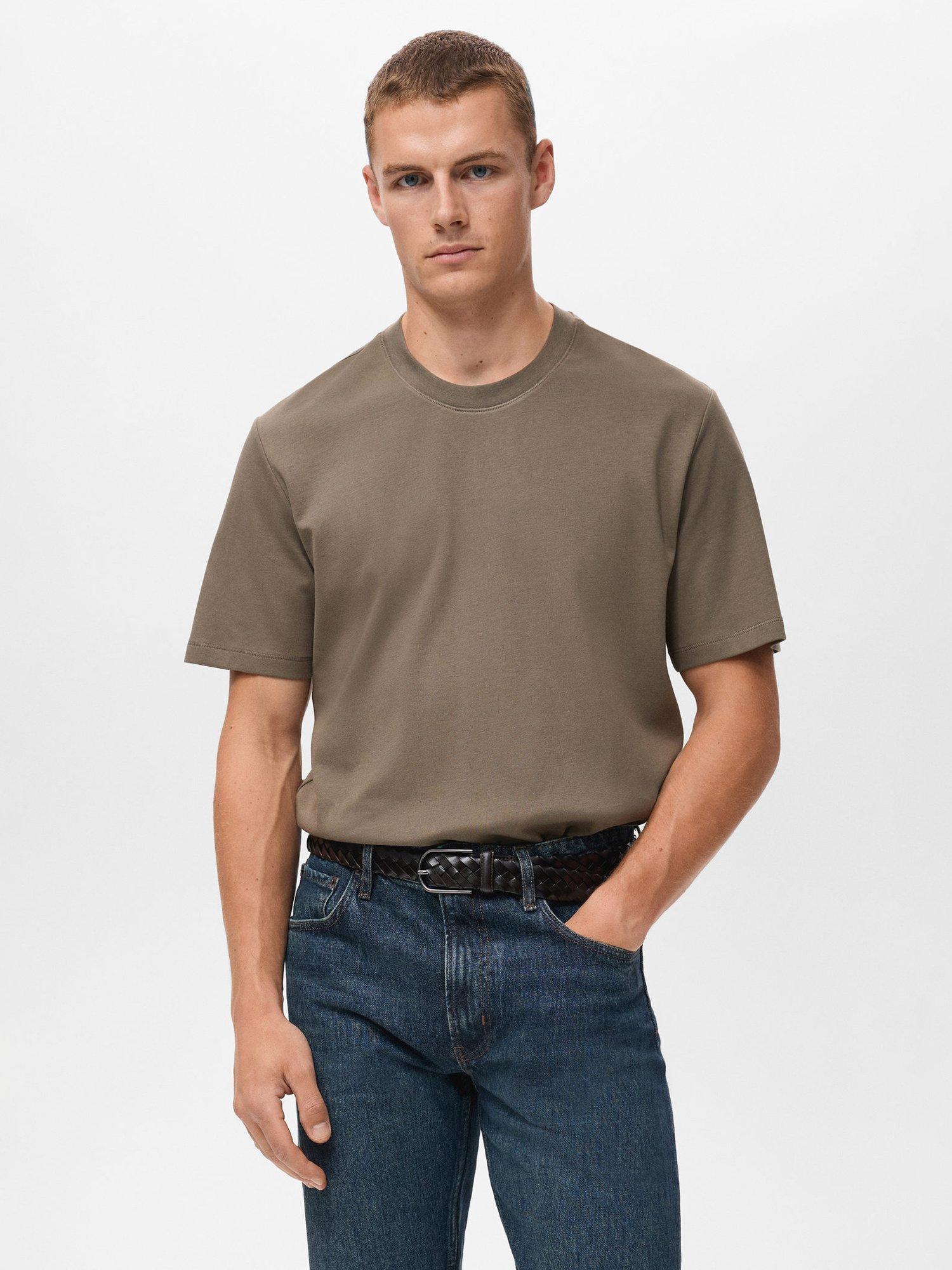 Product image 1 of 8, which shows Mango Kimi Cotton Regular Fit Short Sleeve T-Shirt, Medium Brown, M