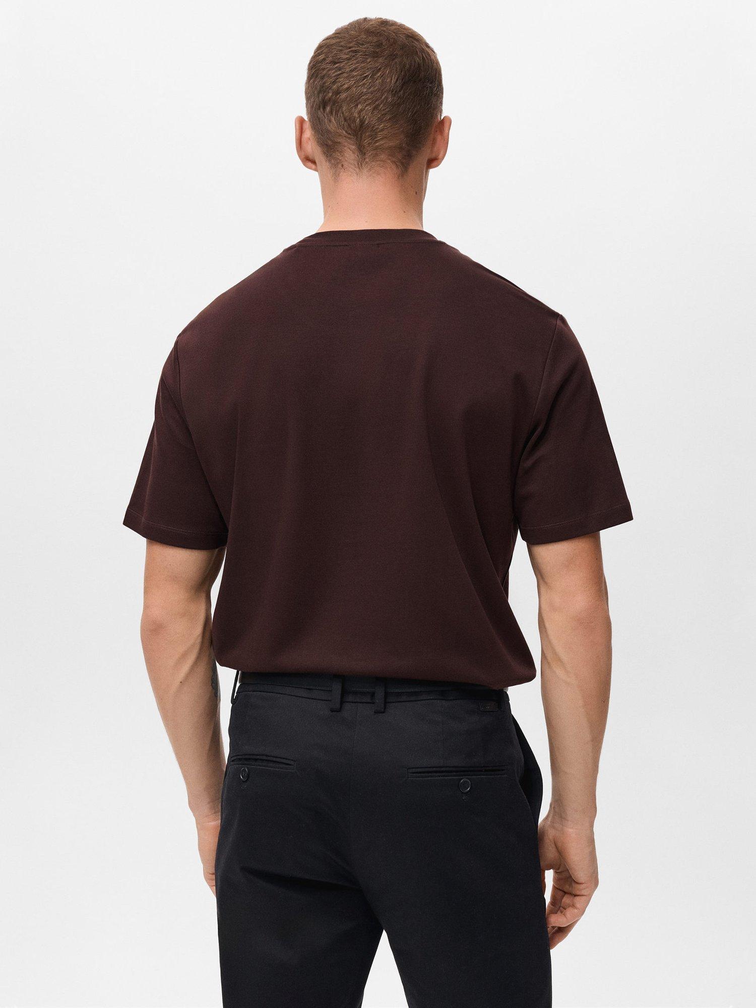 Product image 4 of 8, which shows Mango Kimi Cotton Regular Fit Short Sleeve T-Shirt, Dark Red, XS