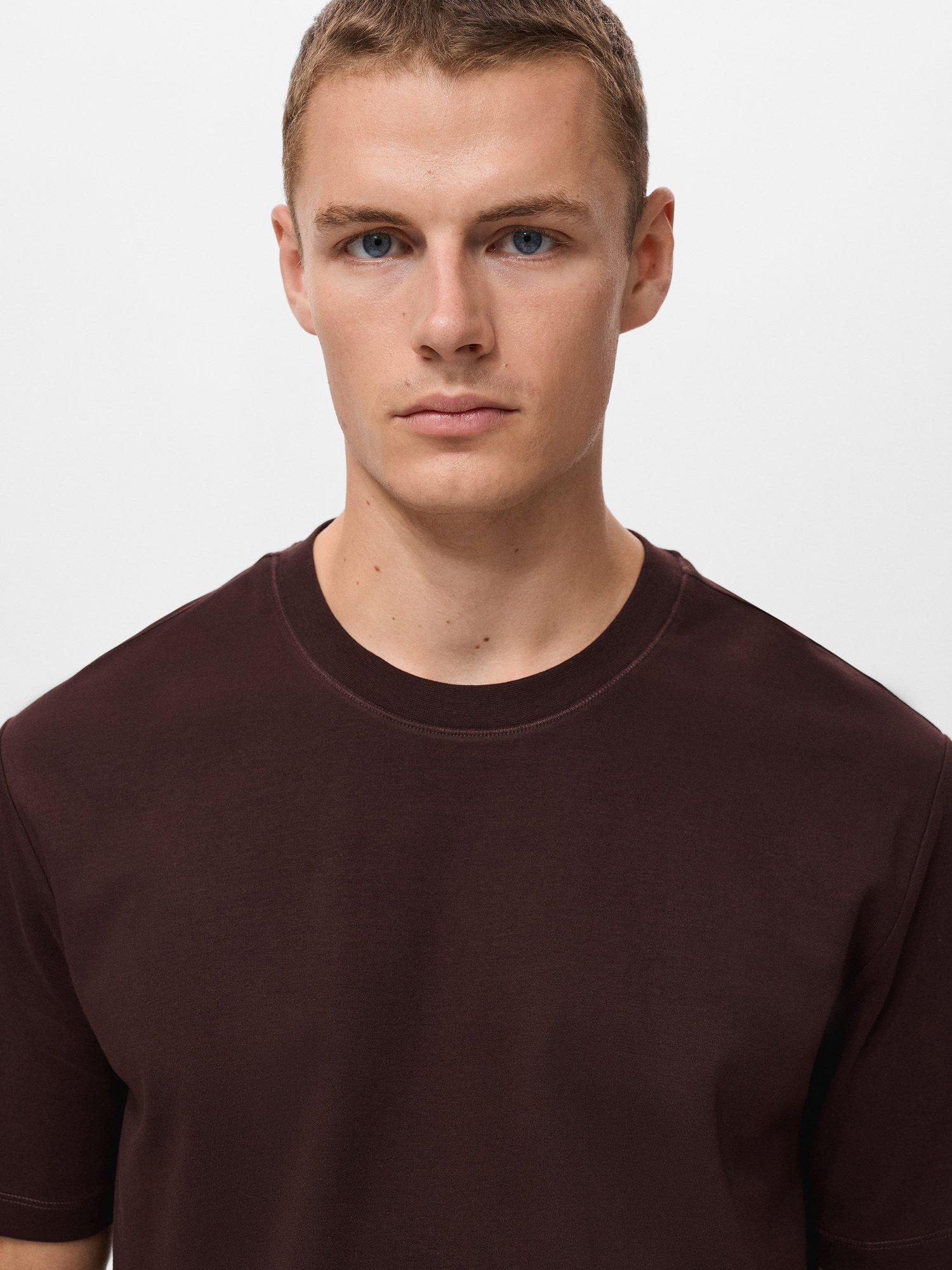 Product image 6 of 8, which shows Mango Kimi Cotton Regular Fit Short Sleeve T-Shirt, Dark Red, XS