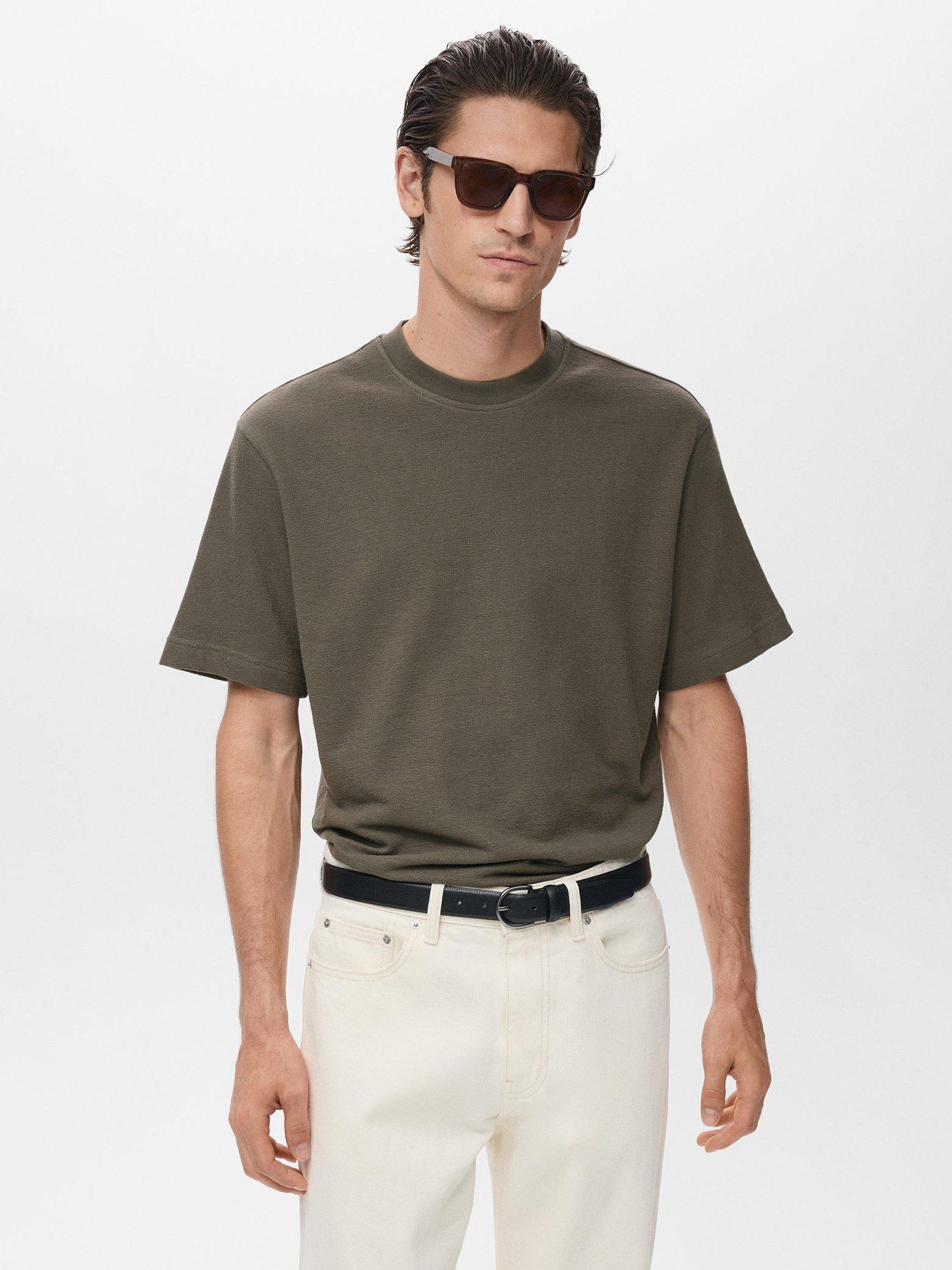 Product image 1 of 8, which shows Mango Roland Cotton T-Shirt, Medium Brown, XS