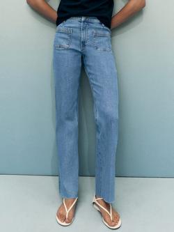 Mango Alex Flared Cropped Jeans, Medium Blue