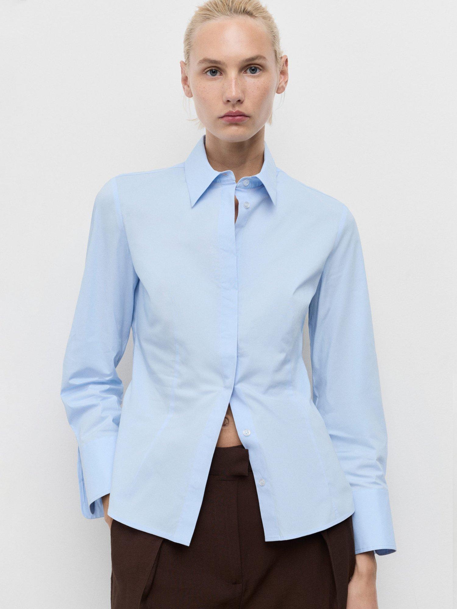 Product image 1 of 7, which shows Mango Sofia Slim Fit Poplin Shirt, Pastel Blue, 10