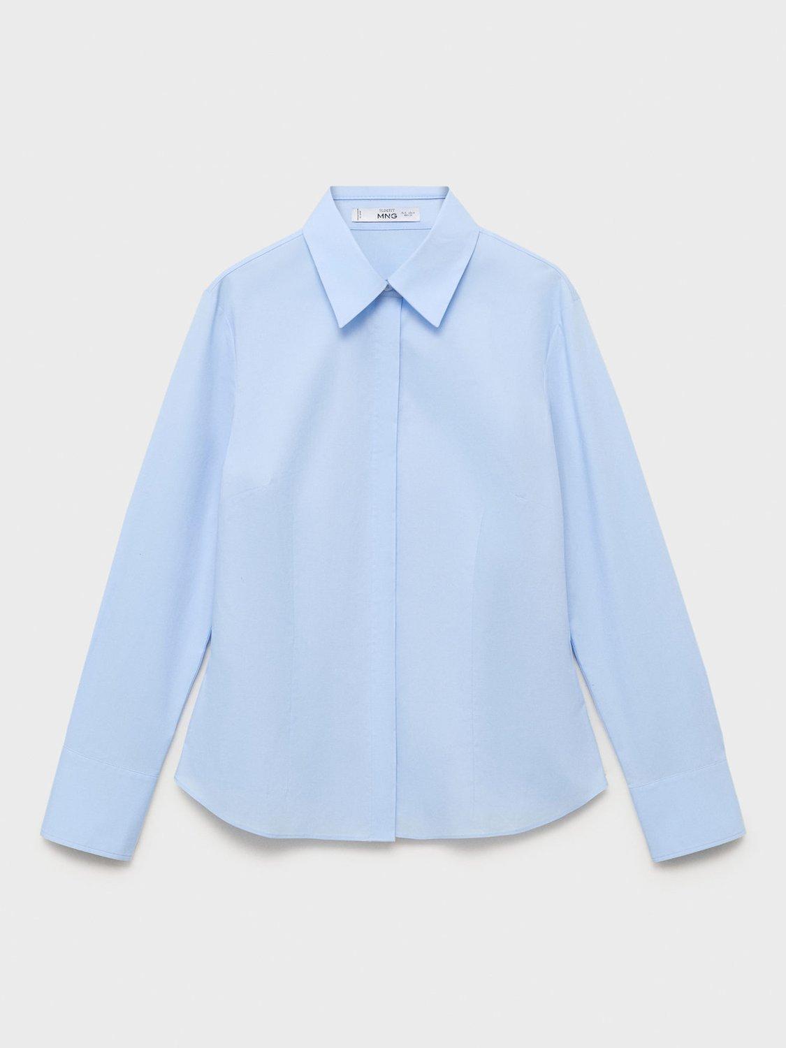 Product image 3 of 7, which shows Mango Sofia Slim Fit Poplin Shirt, Pastel Blue, 10