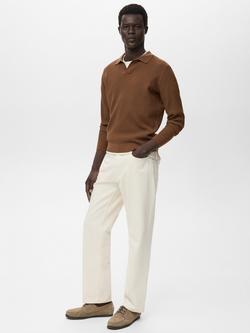 Mango Antigua Cotton Blend Regular Fit Long Sleeve Polo Shirt - view 2, Medium Brown