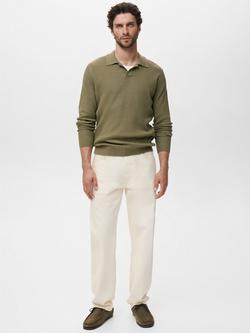 Mango Antigua Cotton Blend Regular Fit Long Sleeve Polo Shirt - view 2, Medium Green