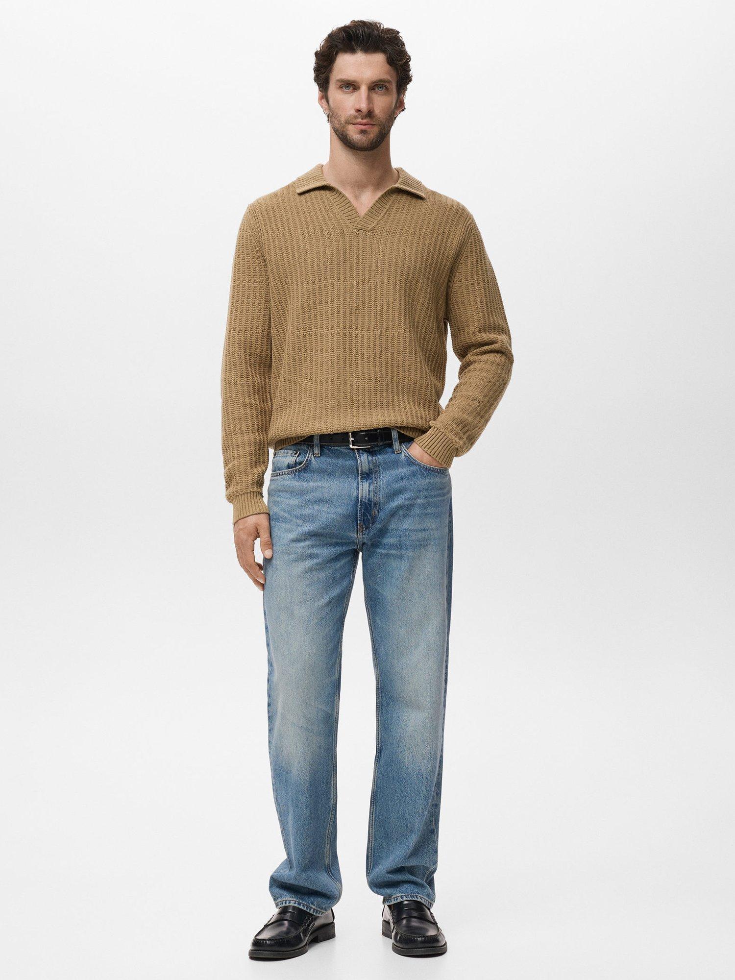 Product image 2 of 9, which shows Mango Rioja Buttonless Long Sleeve Cotton Polo Shirt, Light Beige, XL