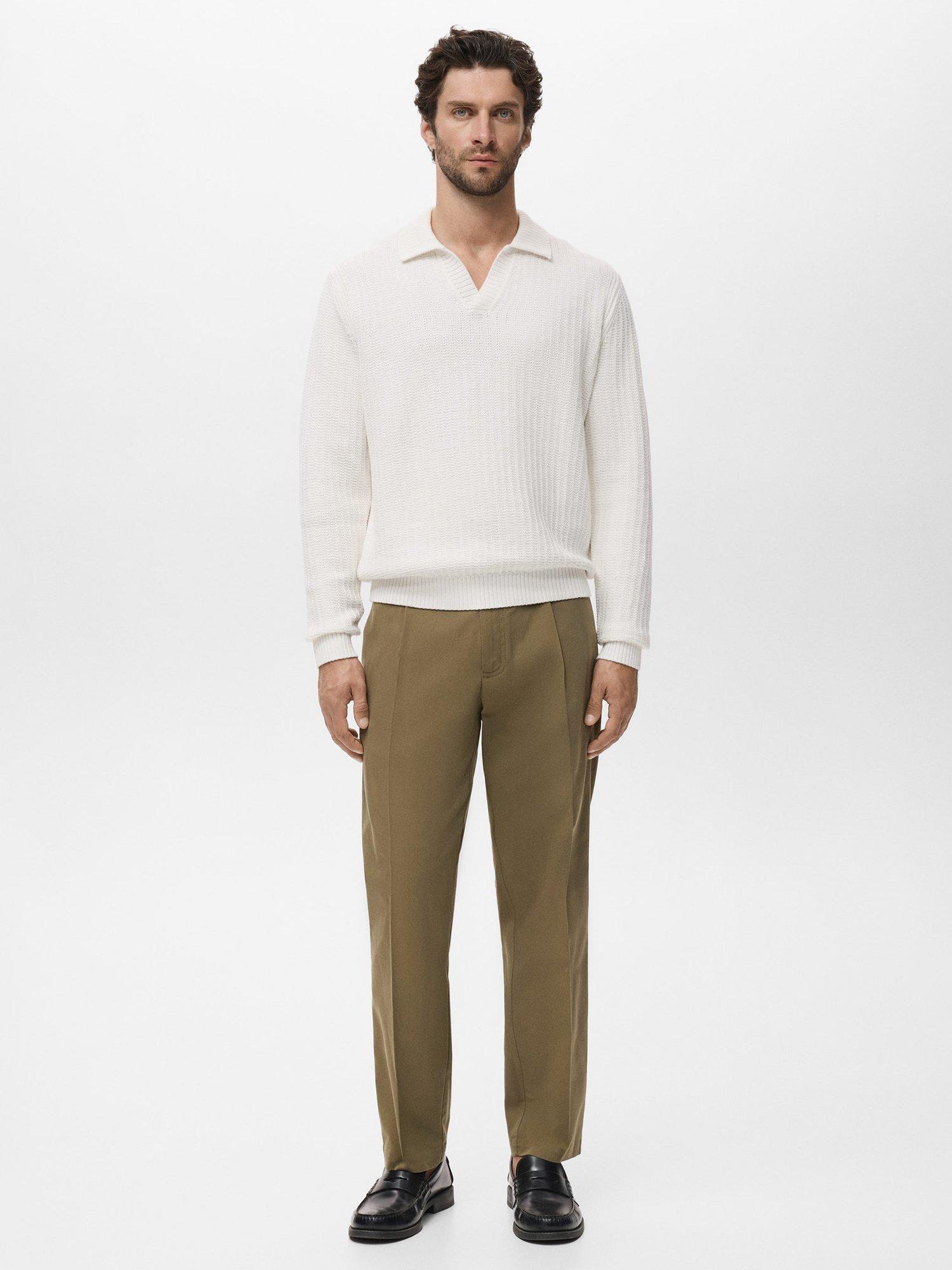 Product image 2 of 9, which shows Mango Rioja Buttonless Long Sleeve Cotton Polo Shirt, Natural White, S