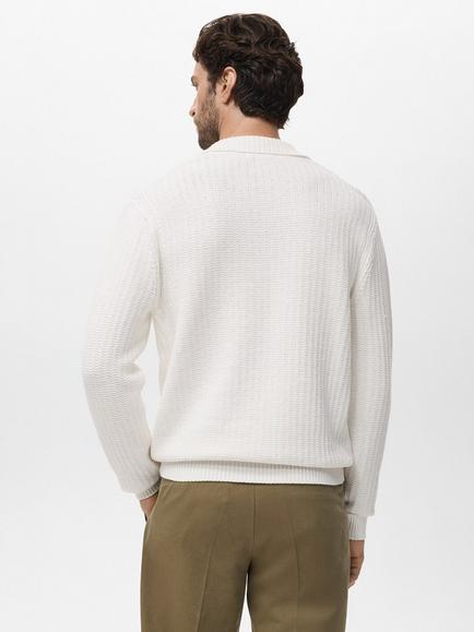 Mango Rioja Buttonless Long Sleeve Cotton Polo Shirt - view 2, Natural White