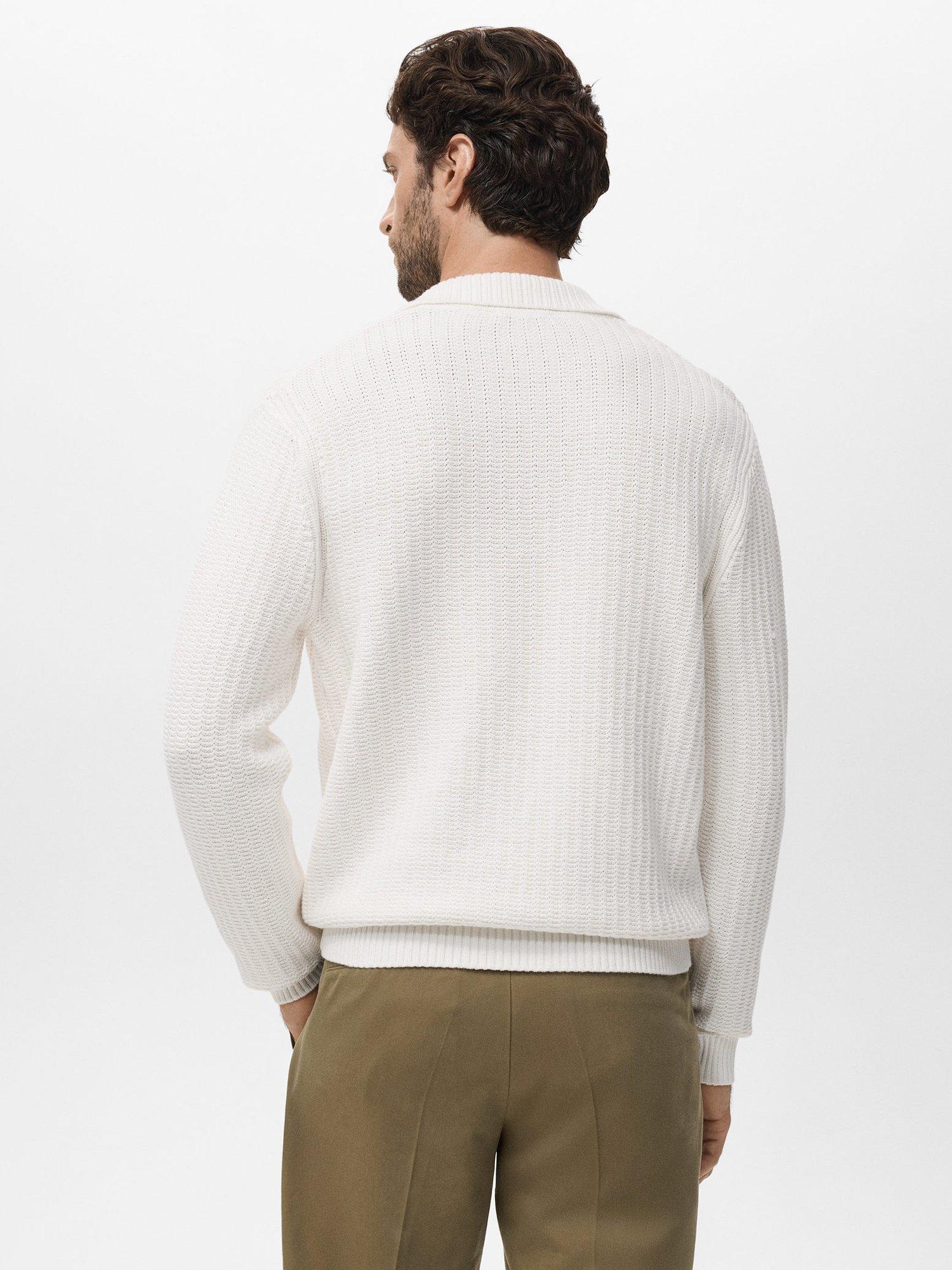 Product image 4 of 9, which shows Mango Rioja Buttonless Long Sleeve Cotton Polo Shirt, Natural White, S