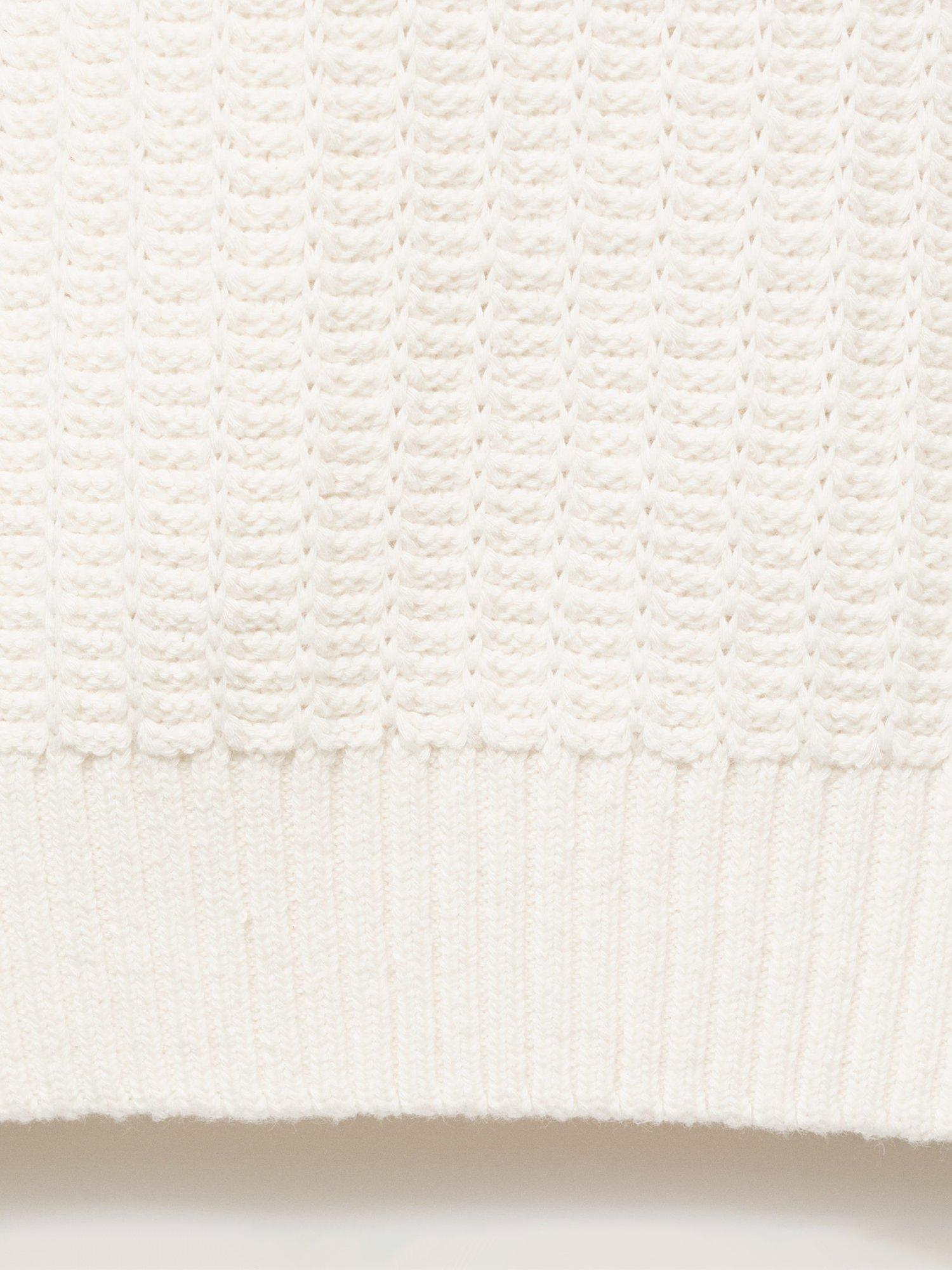 Product image 5 of 9, which shows Mango Rioja Buttonless Long Sleeve Cotton Polo Shirt, Natural White, S