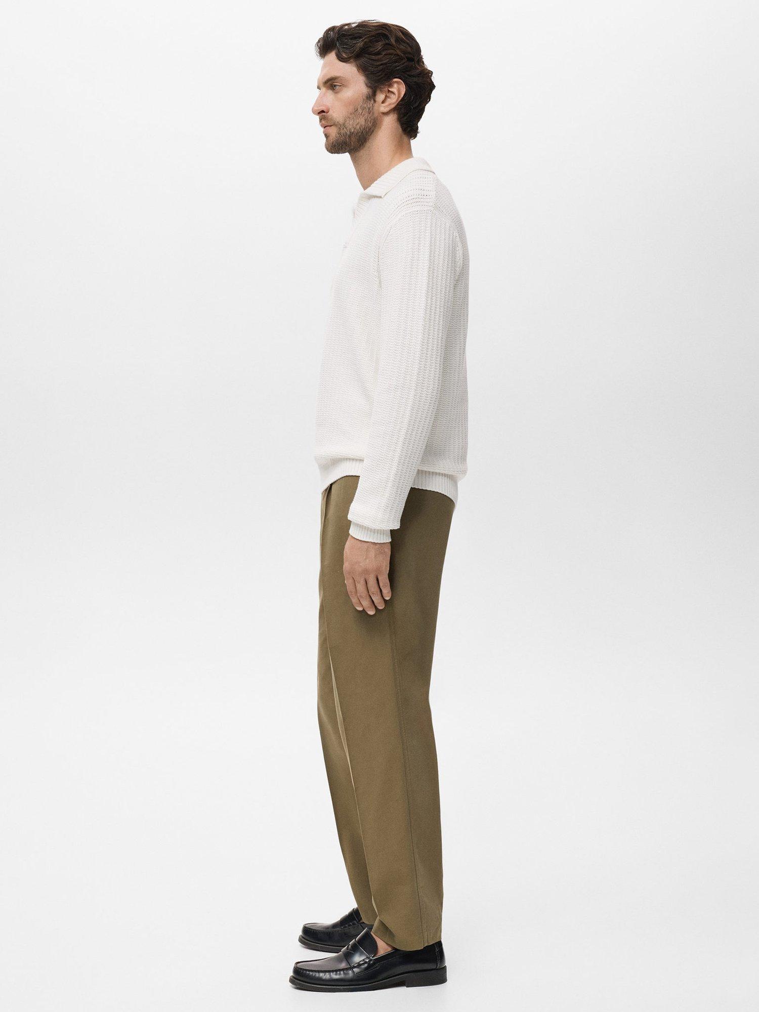 Product image 7 of 9, which shows Mango Rioja Buttonless Long Sleeve Cotton Polo Shirt, Natural White, S