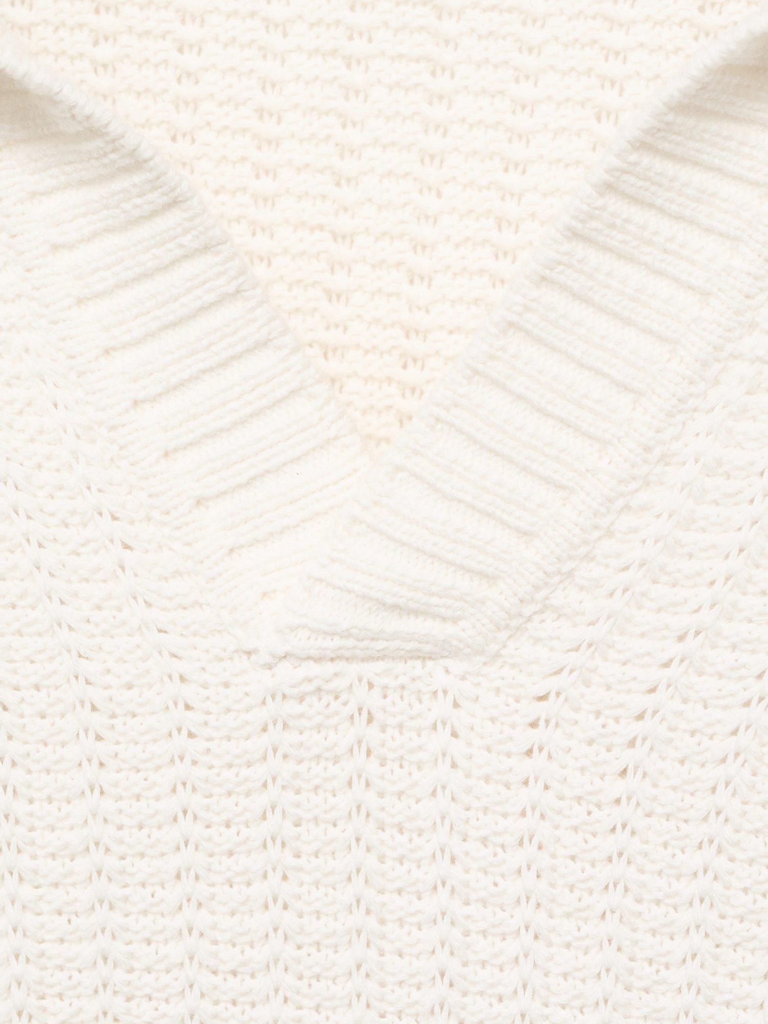 Product image 9 of 9, which shows Mango Rioja Buttonless Long Sleeve Cotton Polo Shirt, Natural White, S